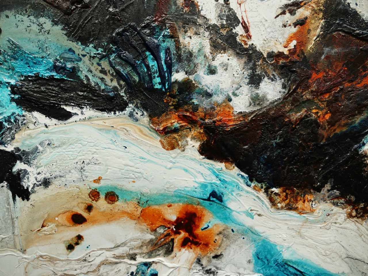 Southern Nature 200cm x 80cm Teal Black White Textured Abstract Canvas Art - Modern Wall Decor for Living Room, Bedroom & Office
