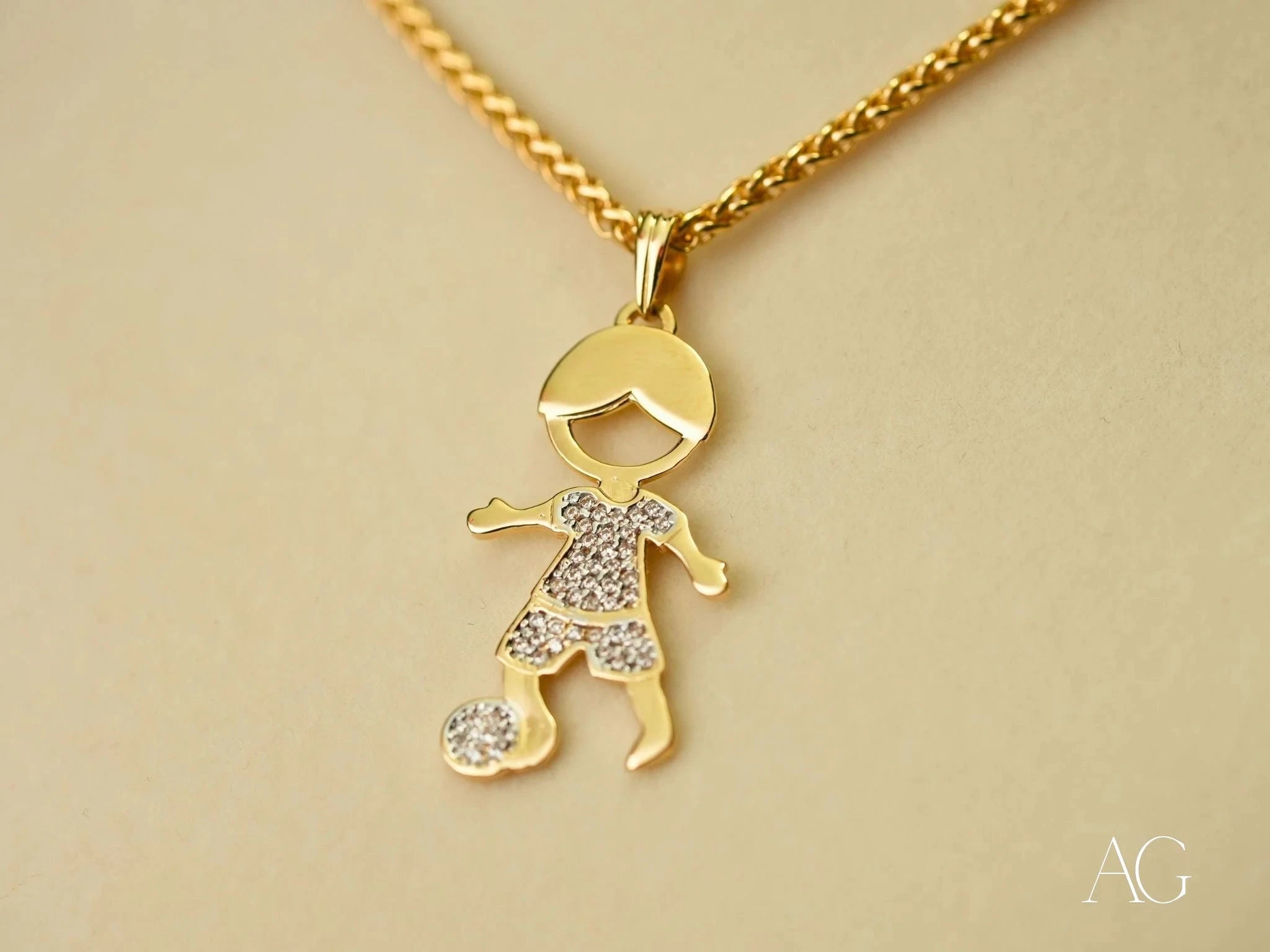 18K Gold CZ Boy with Ball or Girl Dancing Pendant Necklace - Elegant Jewelry Gift for Women, Perfect for Birthdays, Anniversaries & Special Occasions