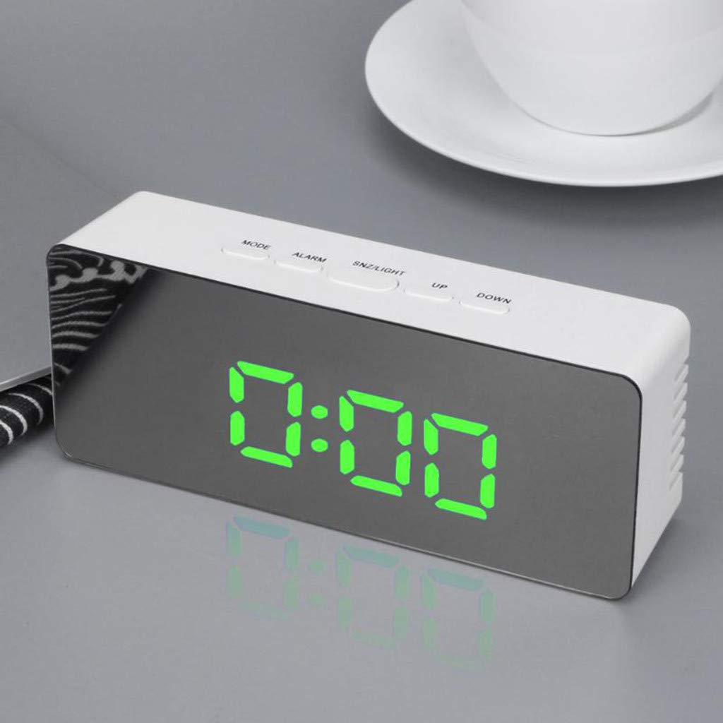 Multi-Function Digital Mirror LED Alarm Clock with Night Light, Thermometer & Wall Clock - Square Rectangular Design (Green) - Perfect for Bedroom, Bathroom, Office & Home Decor