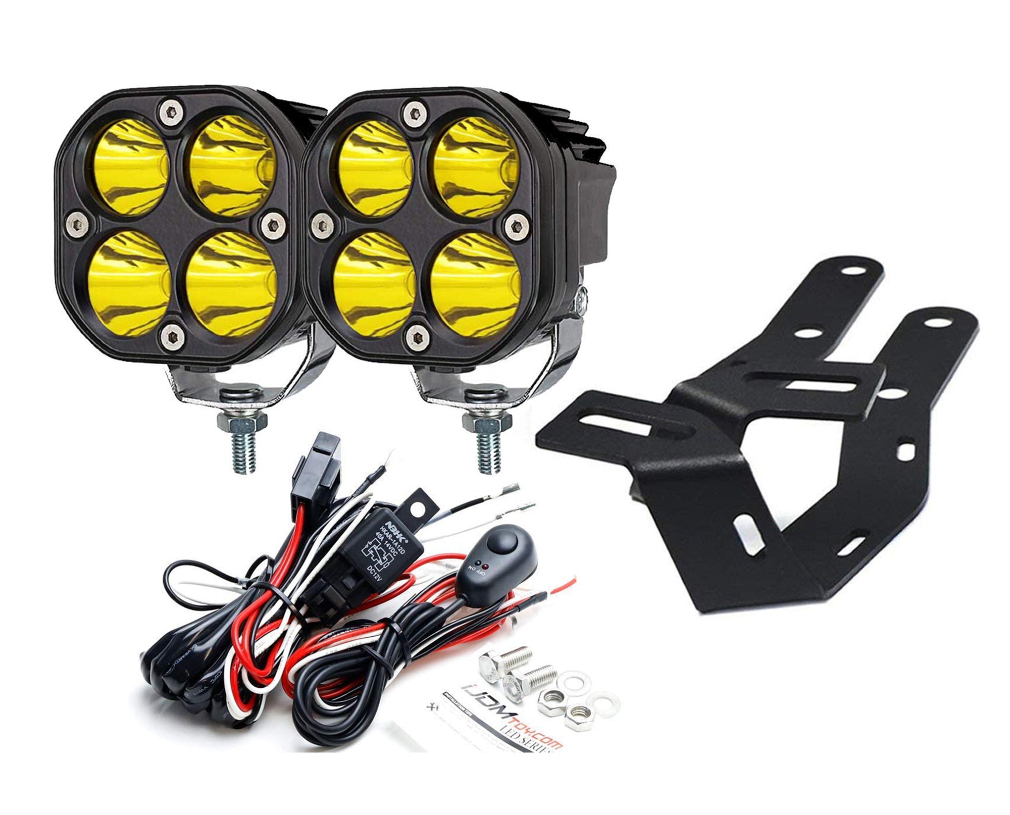 2500K Yellow Round LED A-Pillar Pod Light Kit with Bracket & Wiring Harness for 2016-2023 Toyota Tacoma - Off-Road Driving & Nighttime Visibility Enhancement