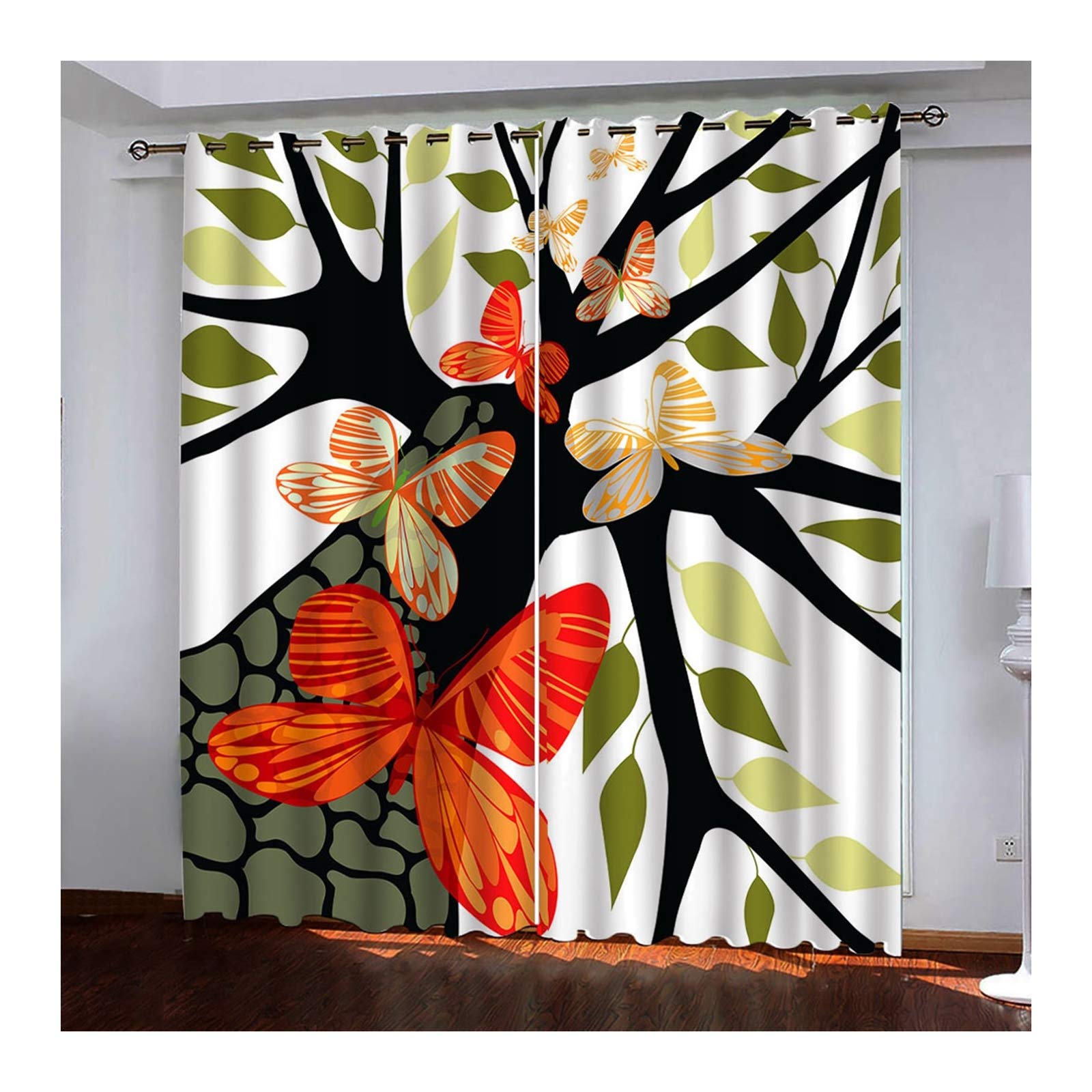 Daesar Christmas Tree & Butterflies Blackout Thermal Curtains - 2 Panels Set for Living Room & Bedroom, 42 x 72 Inch - Holiday Window Treatment for Winter Insulation & Light Blocking