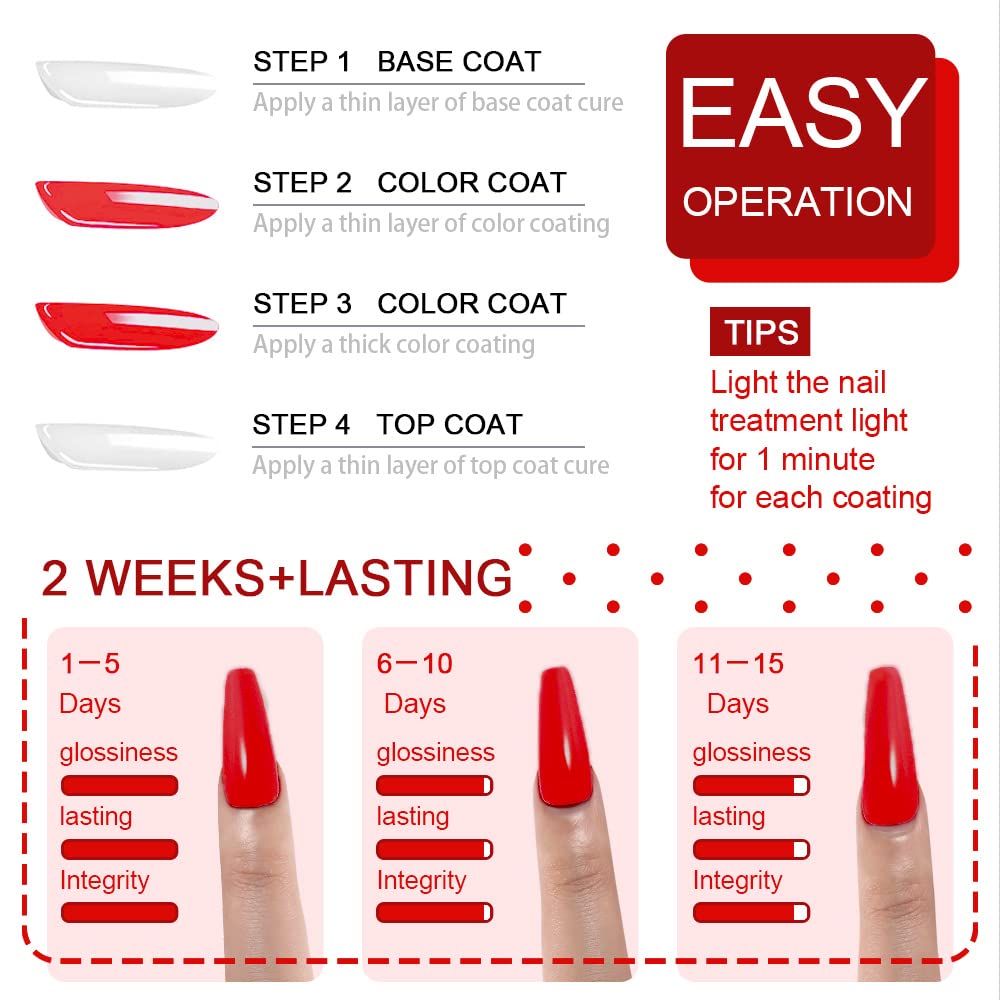 BINGBRUSH 3 Pcs Gel Nail Polish Kit - 10ML Red Soak Off UV LED Nail Polish, Long Lasting High Shine Nail Lacquer for Manicure, Salon & DIY Nail Art (A02-Red) | Perfect for Home Use, Professional Salons, Parties & Special Occasions