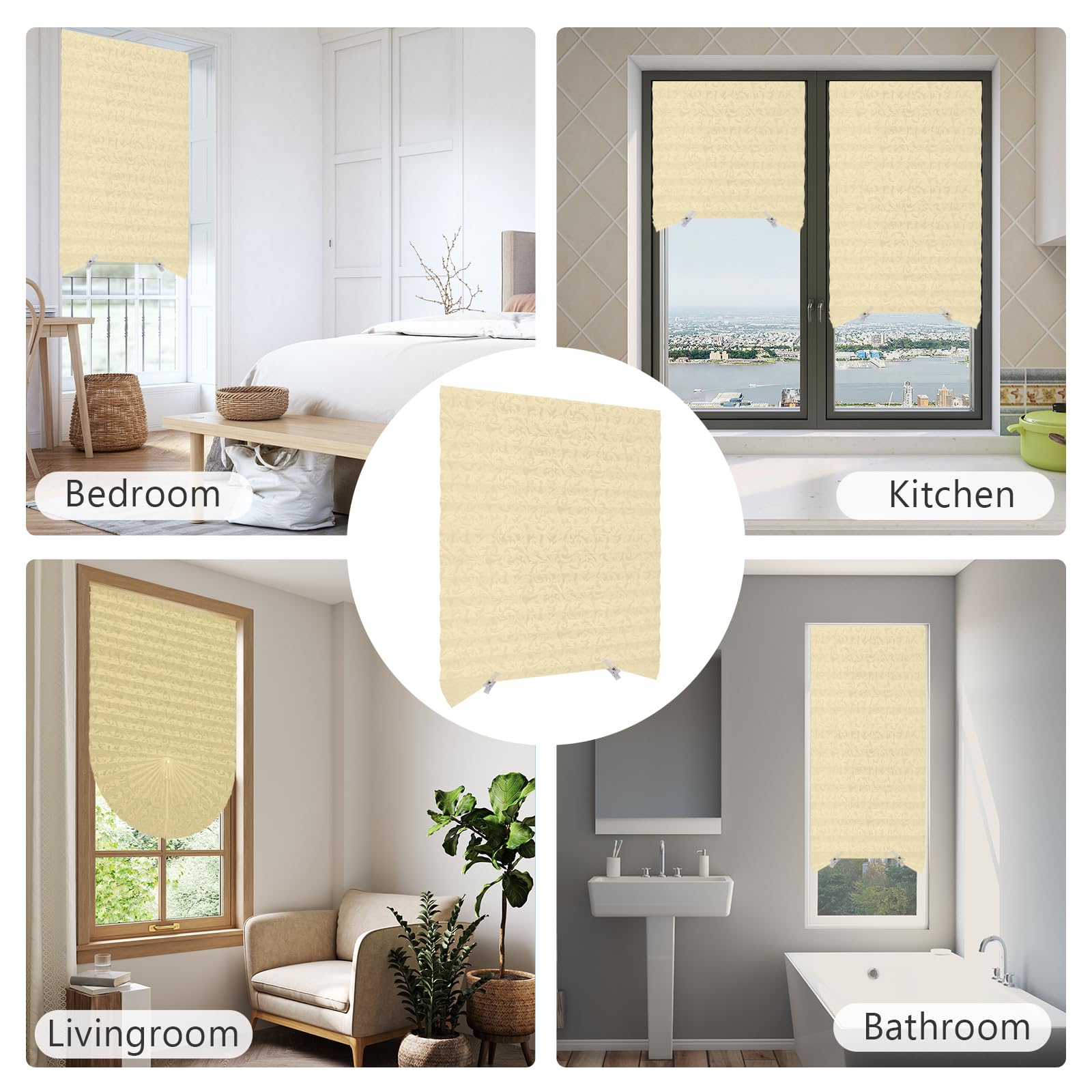 Embossed Paper Blinds - No Drill Temporary Pleated Window Shades | Self-Adhesive Cordless Window Coverings with Printed Patterns | Perfect for Indoor Windows, Doors, Bedrooms & Offices