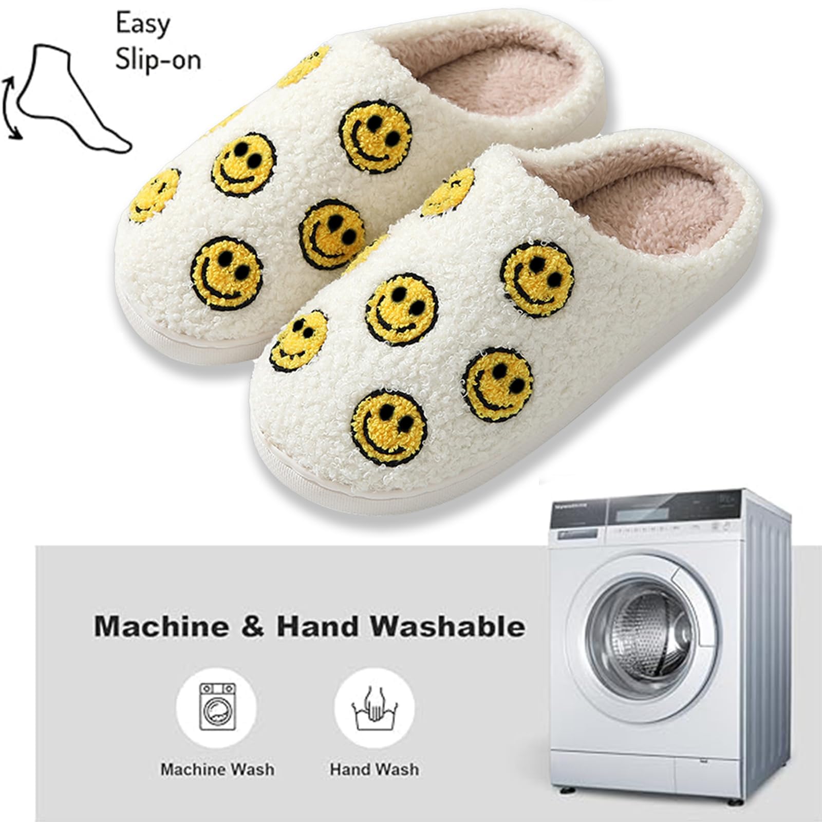 Retro Smiley Face Slippers for Women & Men - Memory Foam Plush House Slippers - Warm Indoor Slip-On Shoes for Home, Dorm & Lounge Comfort