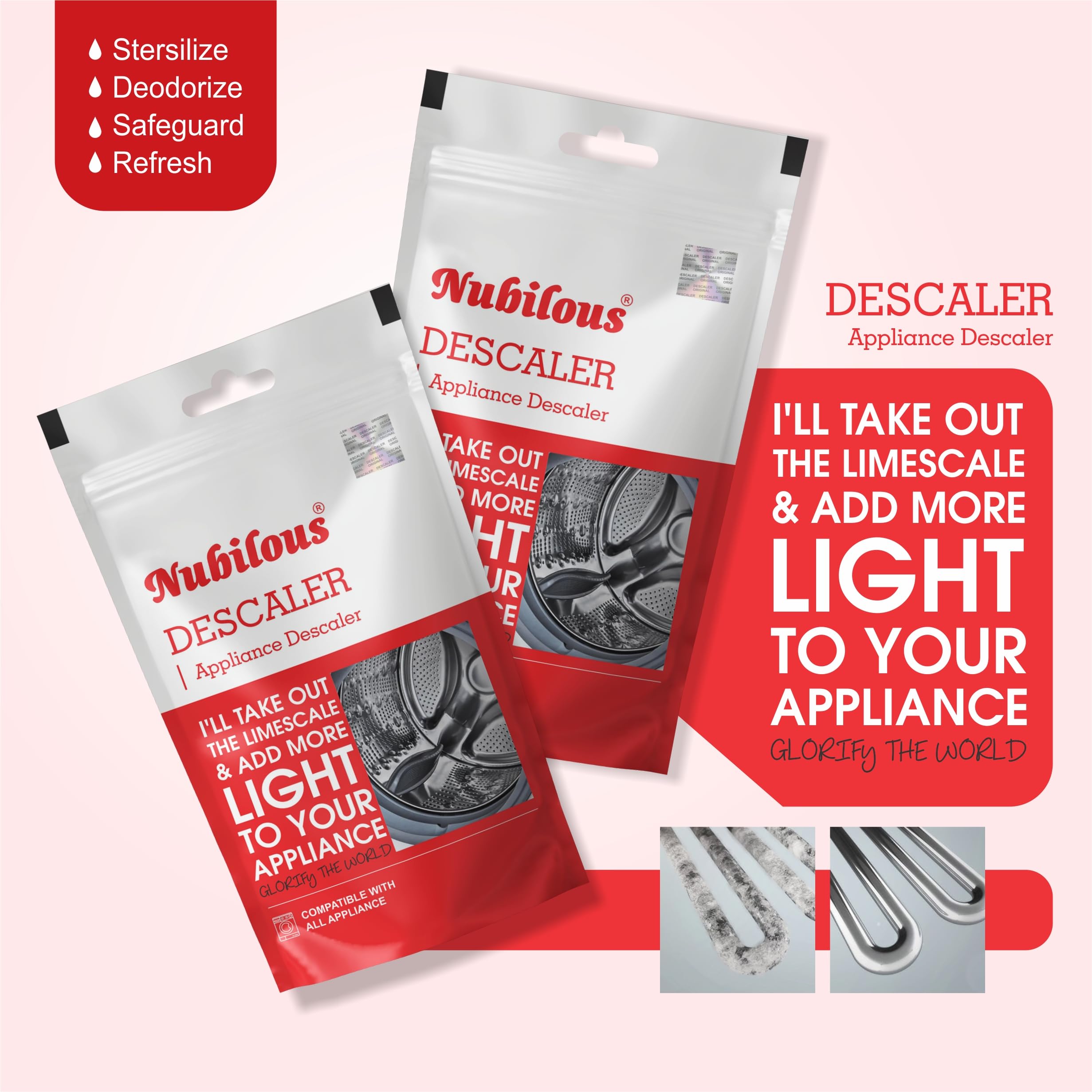 Nubilous Washing Machine Cleaner & Descaler Powder - 100g | Front Load & Top Load Compatible | Removes Odor, Limescale & Residue | Ideal for Laundry Appliances, Dishwashers & Coffee Makers