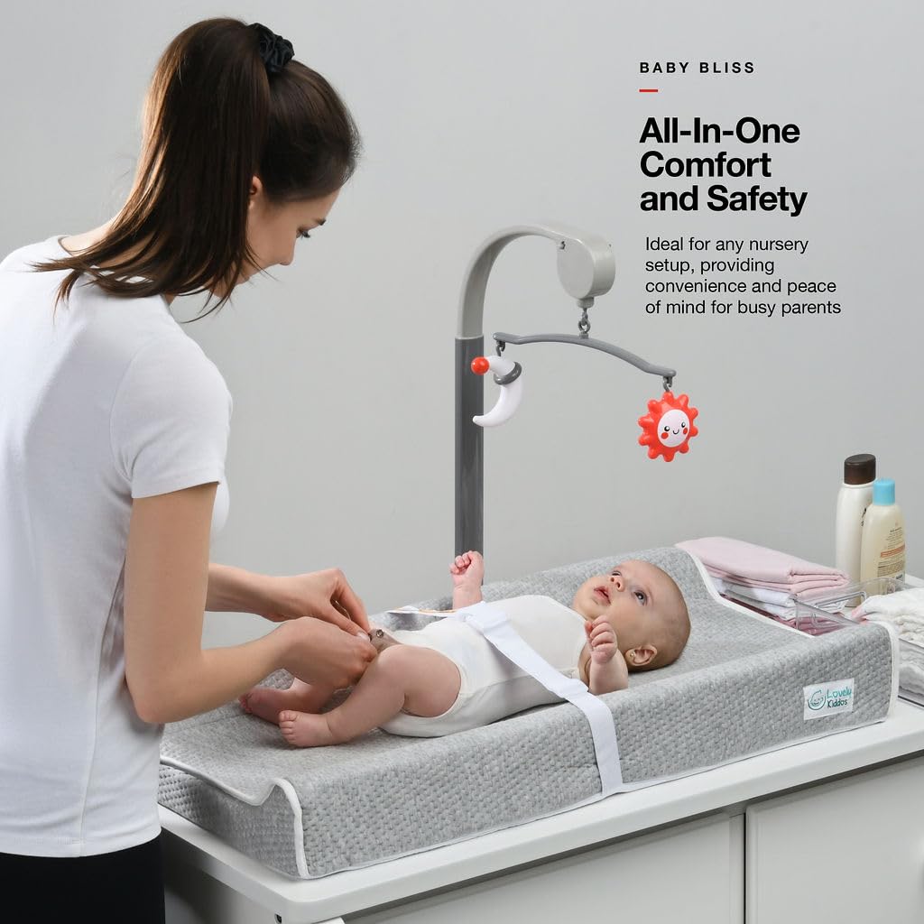 Waterproof Baby Changing Pad with Non-Slip Cover & Portable Toy Bar - Soft Foam Contoured Changing Station for Nursery Dresser, Washable Removable Cover & Bonus Musical Toy Bar - Perfect for Diaper Changes, Baby Care & Nursery Organization