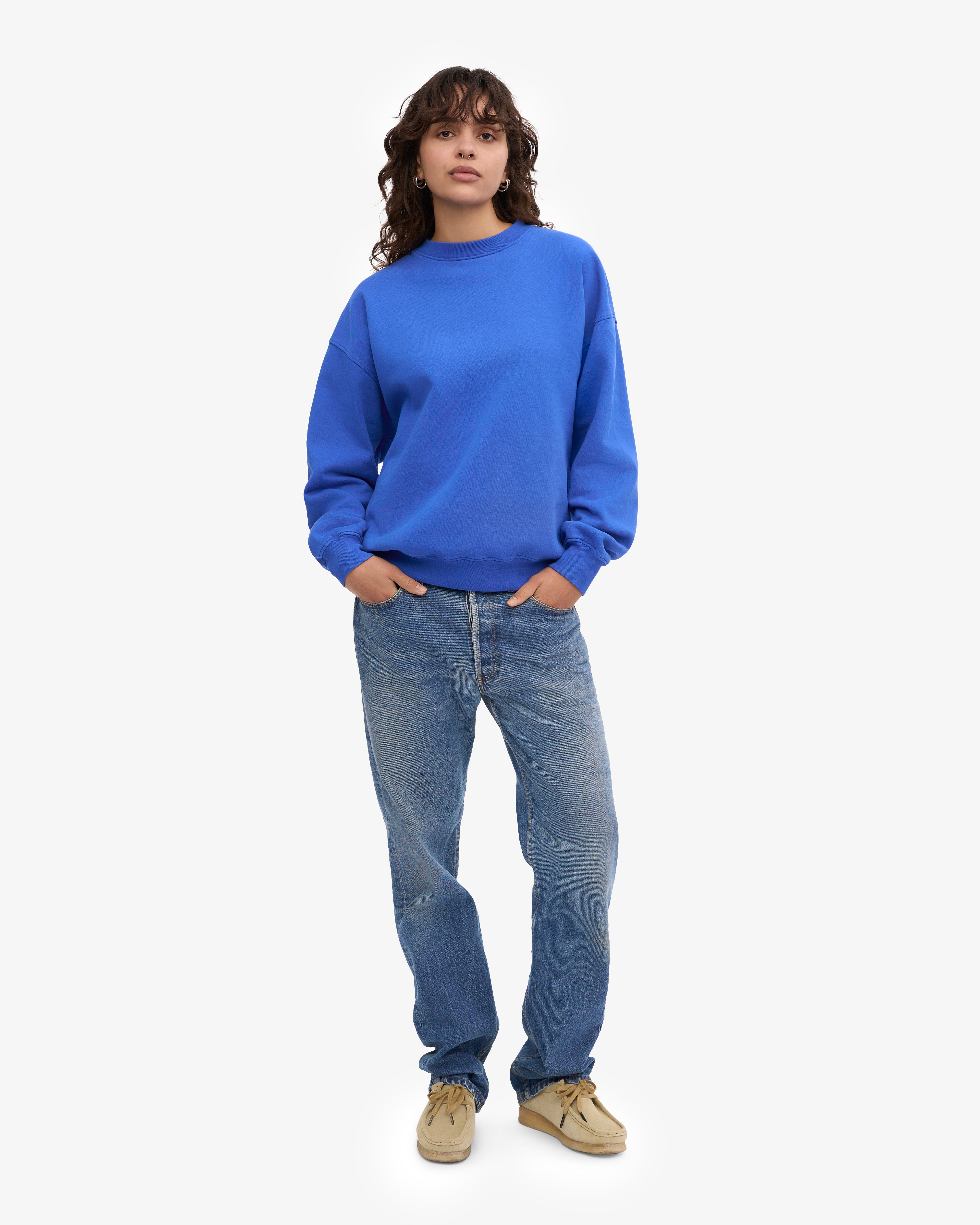 Premium Organic Cotton Oversized Crewneck Sweatshirt - Sapphire Blue | Soft & Comfortable Unisex Pullover for Casual Wear & Loungewear