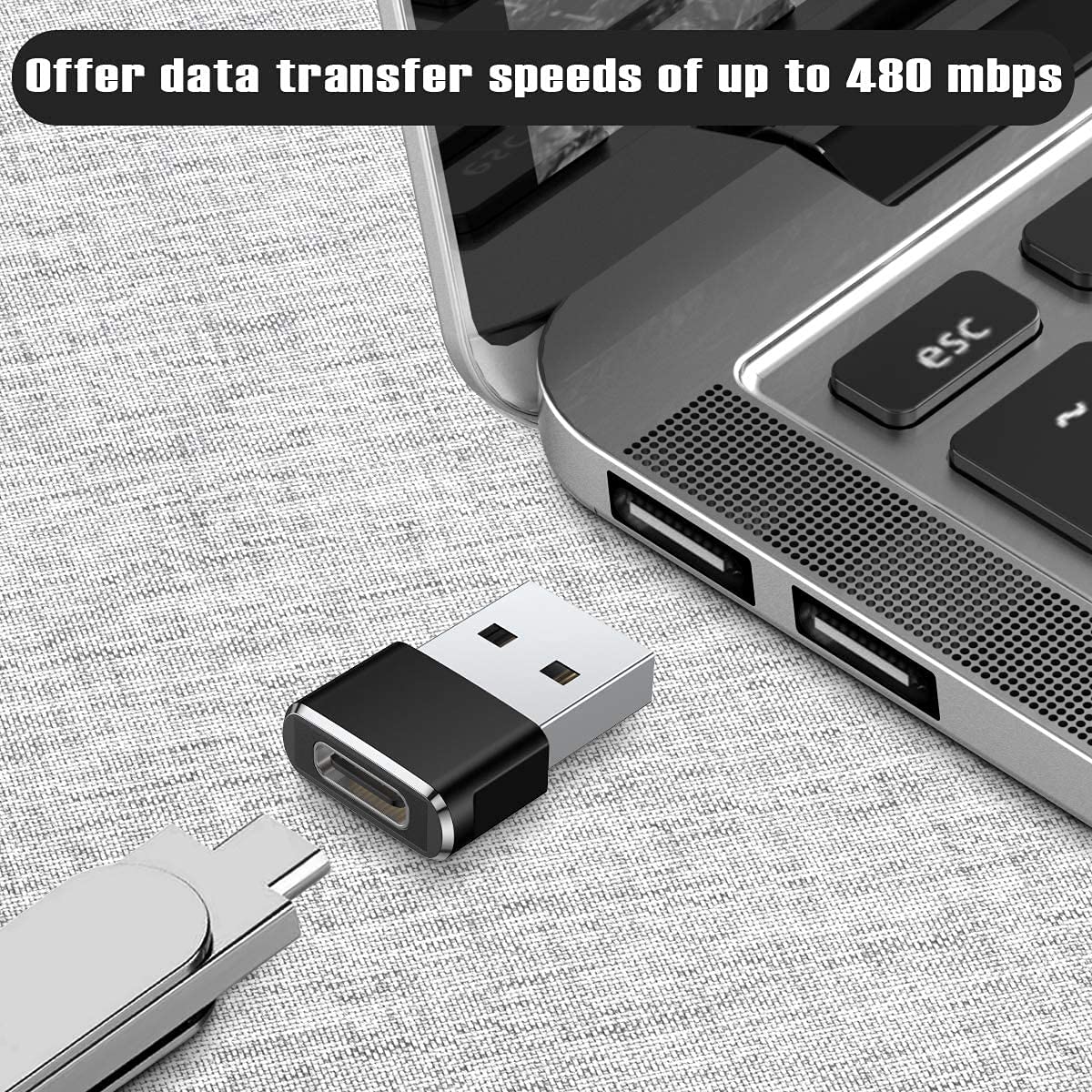 (2 Pack) USB C to USB A Adapter - Type C Male to USB A Female Converter - Compatible with iPhone 16/15/14/13/12/11, Samsung Galaxy S25/S24/S23/S22/S21, Google Pixel 9/8/7/6 - Fast Data Transfer & Charging - for Phones, Tablets, Laptops (Black)