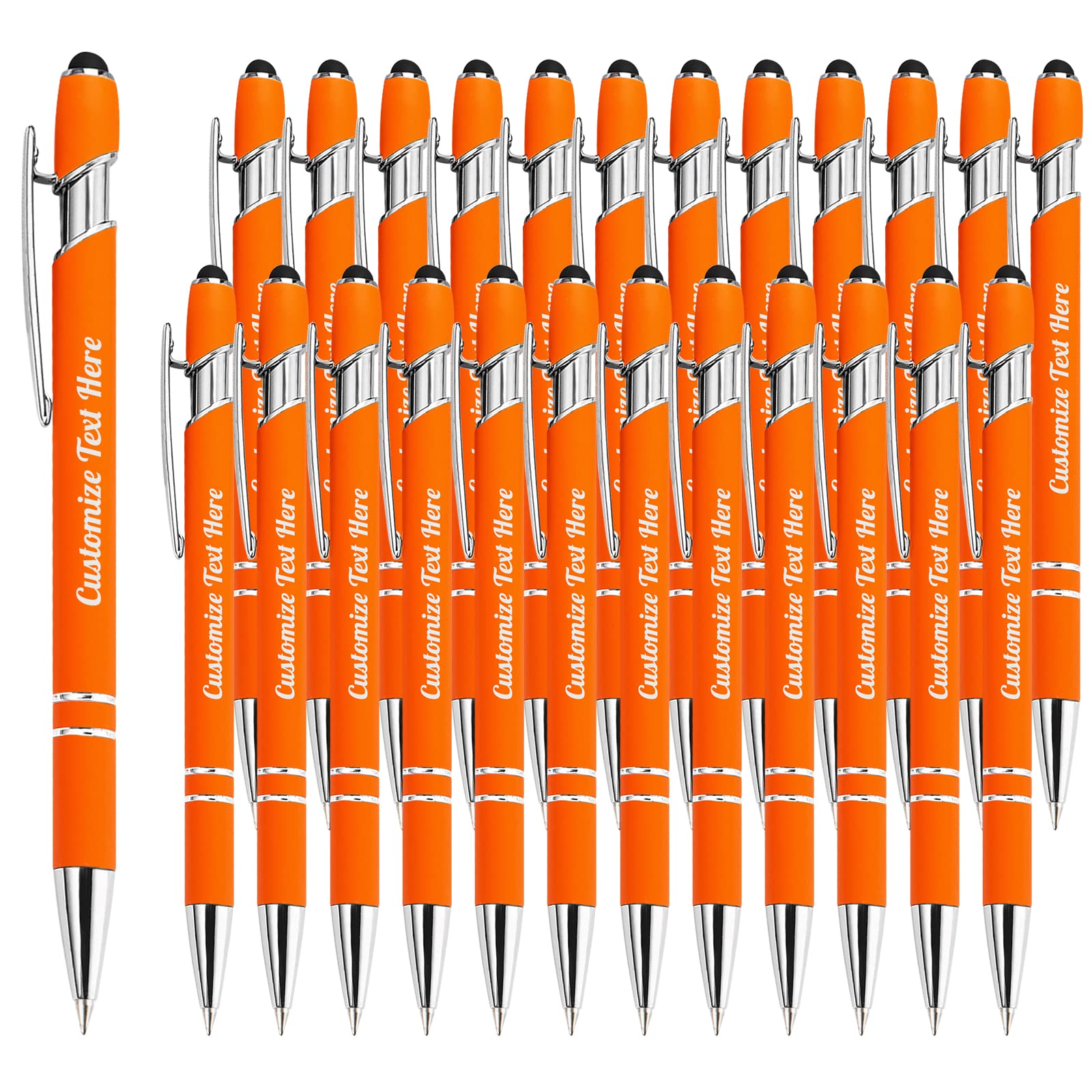 500 Custom Engraved Ballpoint Pens with Business Name, Logo & Message - Bulk Personalized Pens with Stylus for Office, School, Promotions - Medium Point Black Ink (24 Pack) - Perfect for Birthdays, Anniversaries & Graduation Gifts