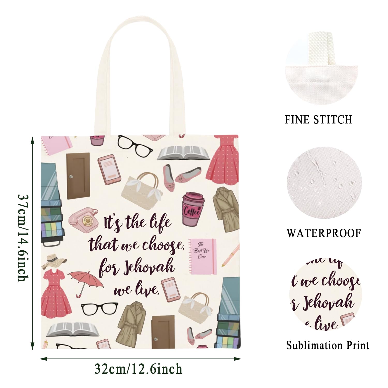 Jehovah Witness JW Christian Canvas Tote Bag - Reusable Shopping Gift Bag for Bible Study, Church Events & Daily Use