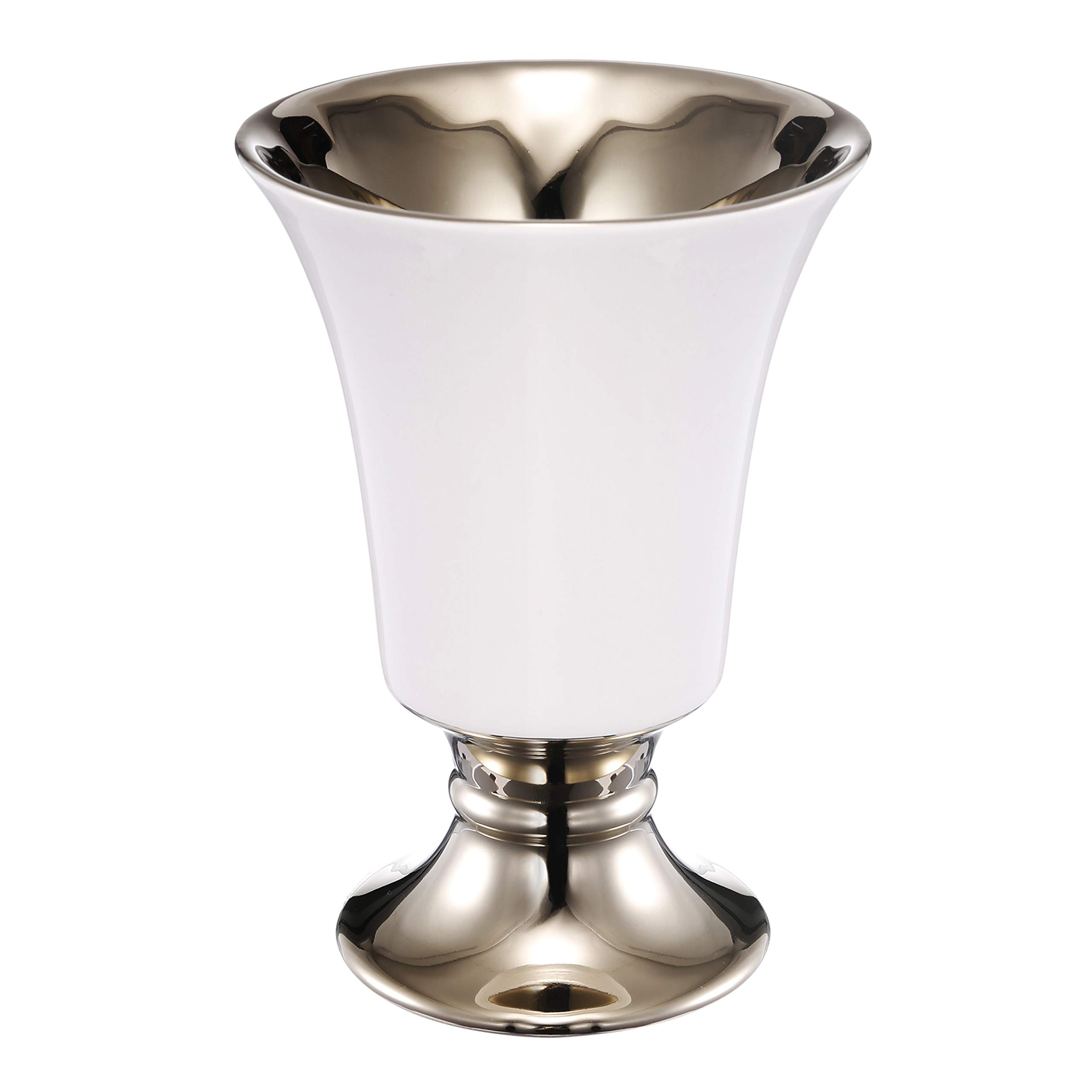 Benjara Small White and Gold Ceramic Vase - Elegant Flared Top with Pedestal Base - Perfect for Home Decor, Wedding Centerpieces & Gift Giving