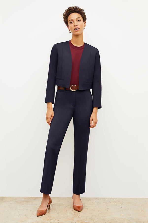 Smith Straight Trouser Washable Wool Twill Pants for Men - Dark Navy | Comfortable Office Wear & Business Casual Attire