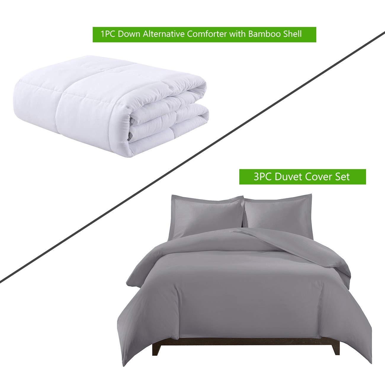 Royal Tradition Viscose Bamboo 4-Piece Bedding Set - Medium Weight Down Alternative Comforter & Duvet Cover with Shams (King/California King, Grey) | Ultra-Soft & Breathable for Year-Round Comfort | Perfect for Master Bedrooms, Guest Rooms & Luxury Hotels
