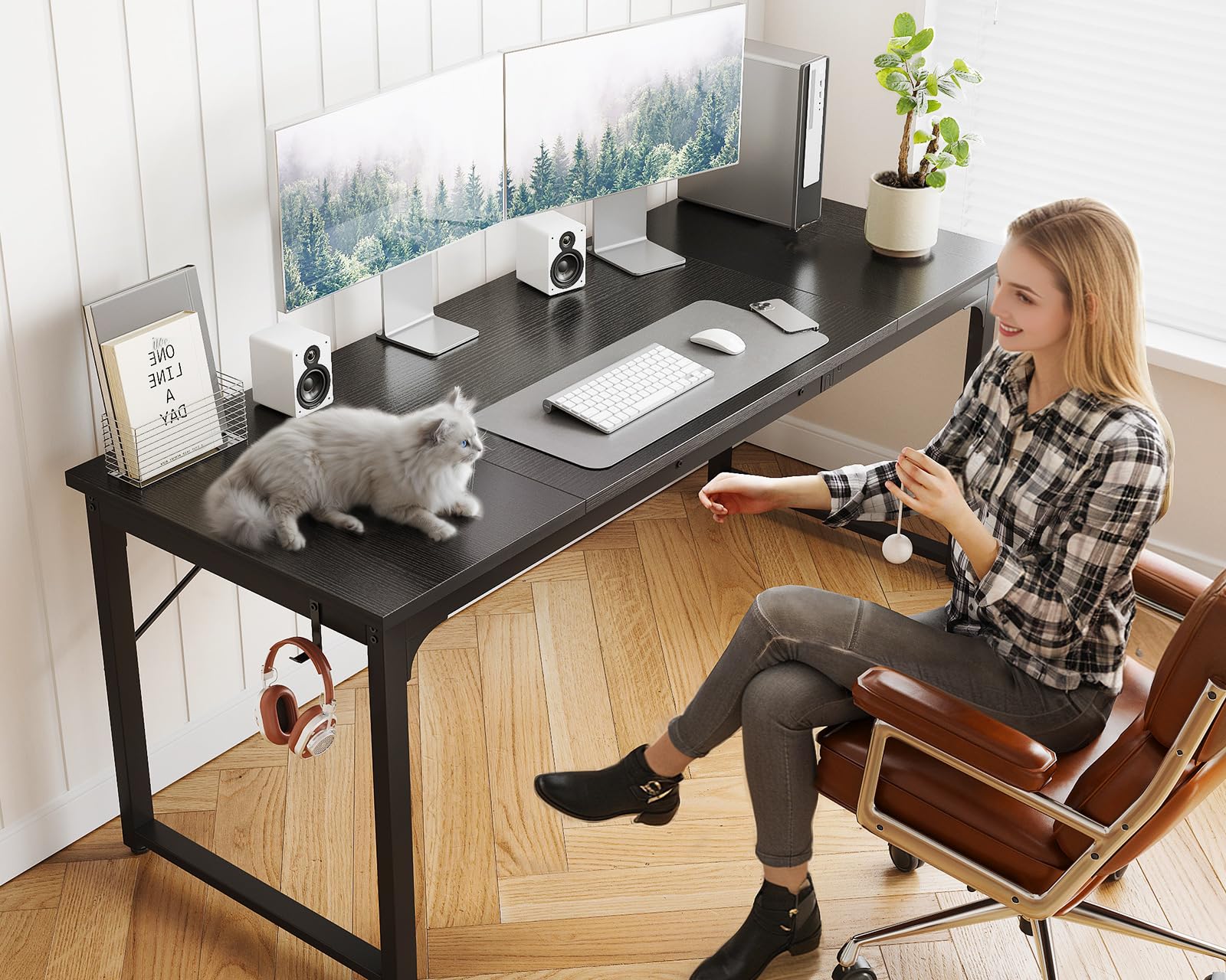Coleshome 63 Inch Modern Simple Computer Desk - Home Office Desk, Study Writing Desk for Students, Black | Perfect for Small Spaces & Remote Work