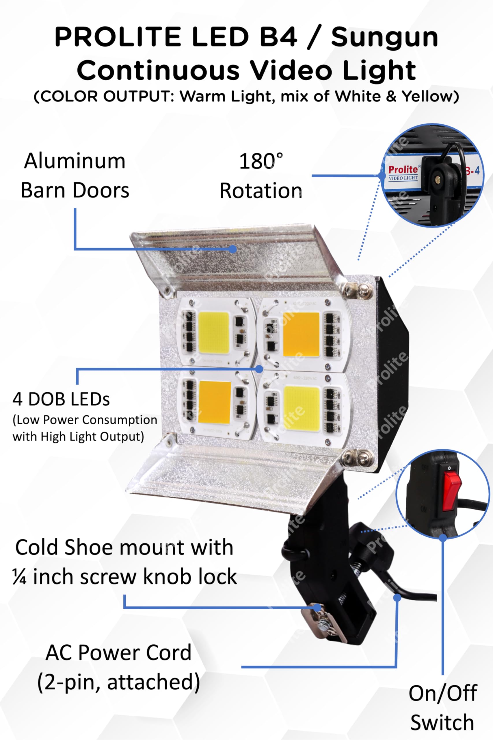 Prolite LED B4 Video Light - 4 LED Camera Lighting for Warm Studio Shoots