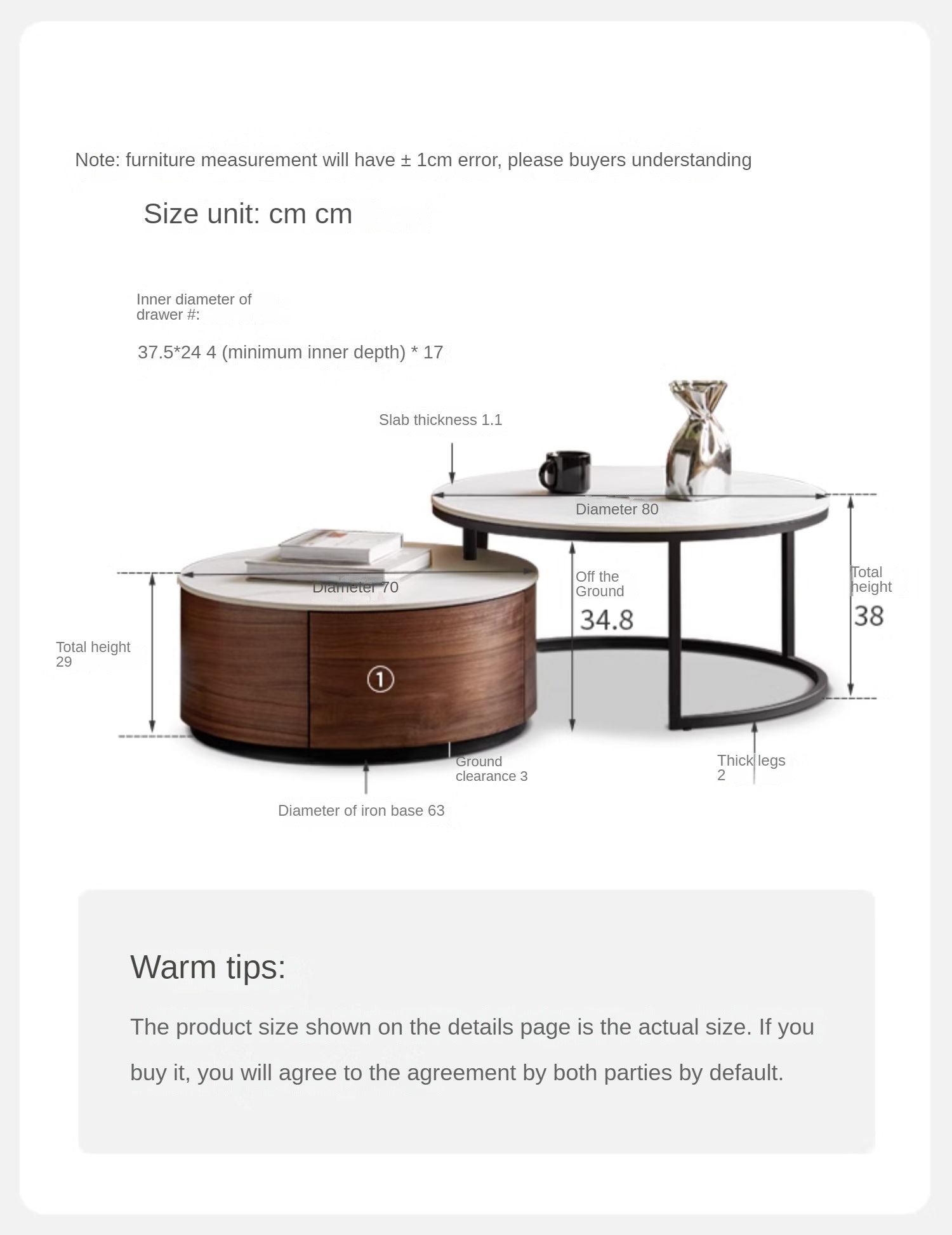 Premium Black Walnut Solid Wood Round Coffee Table - Modern Luxury Rock Plate Design for Living Room, Lounge & Office Decor