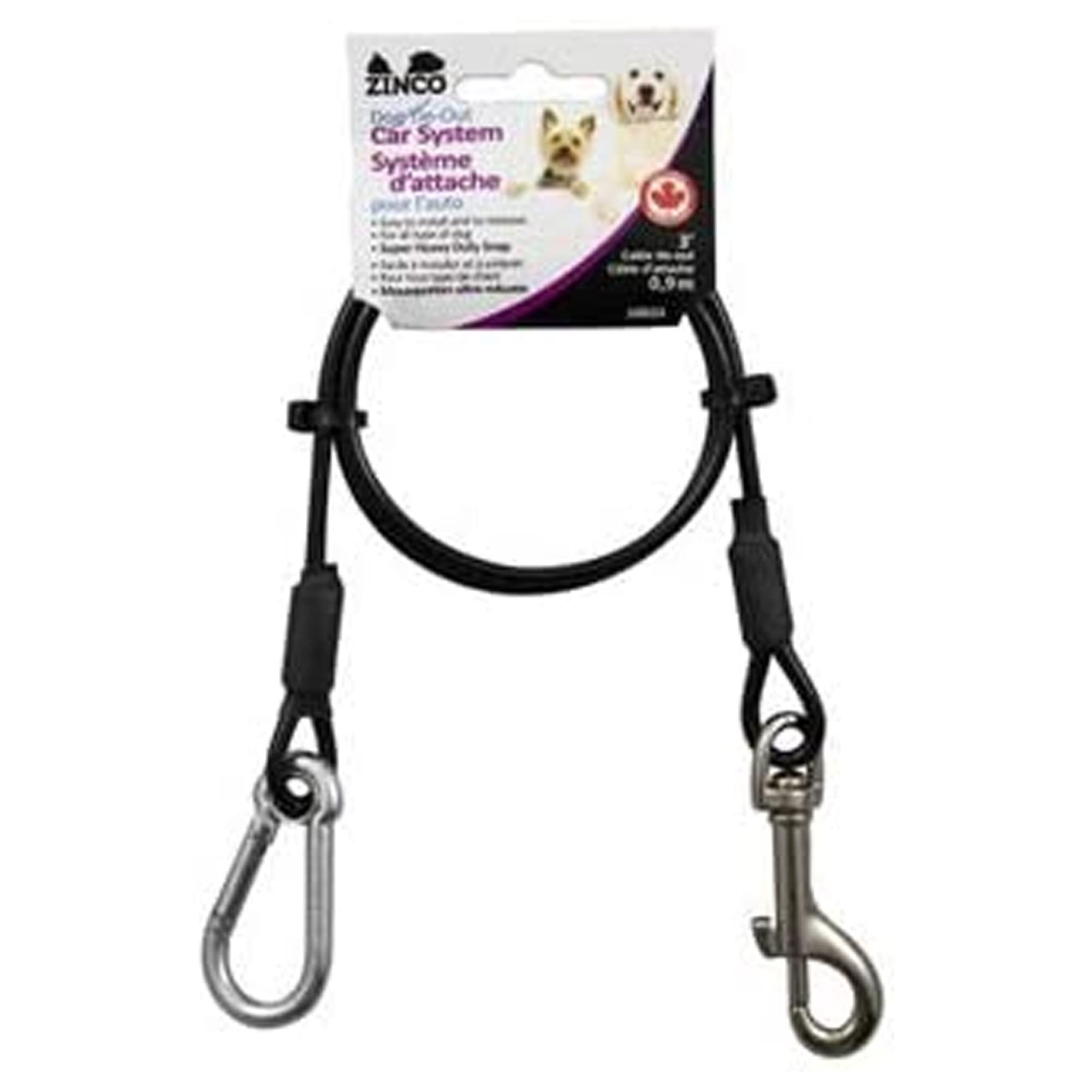 Zinco Heavy Duty Chew Proof Dog Car Leash - Vinyl Coated Tie-Out Restraint System for Cars | Easy Install & Remove Pet Seat Belt | Perfect for Road Trips & Safe Car Travel with Dogs