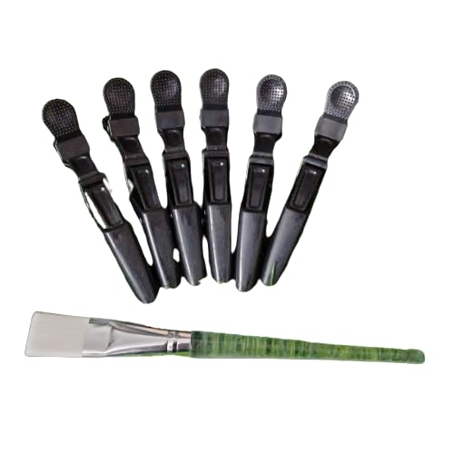 ZAUKY 6-Pack Multicolor Hair Sectioning Clips with Bleach Brush - Professional Crocodile Hairdressing Clips for Women, Styling & Highlighting - Perfect for Salon, Home Hair Coloring & DIY Hair Treatments