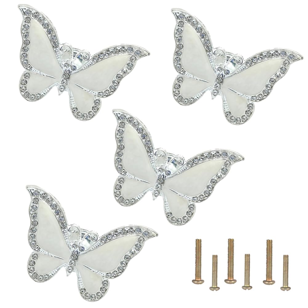 4PCS Butterfly Cabinet Knobs - Single Hole Pulls for Drawers & Wardrobes - Living Room & Bedroom Decor (Off White)