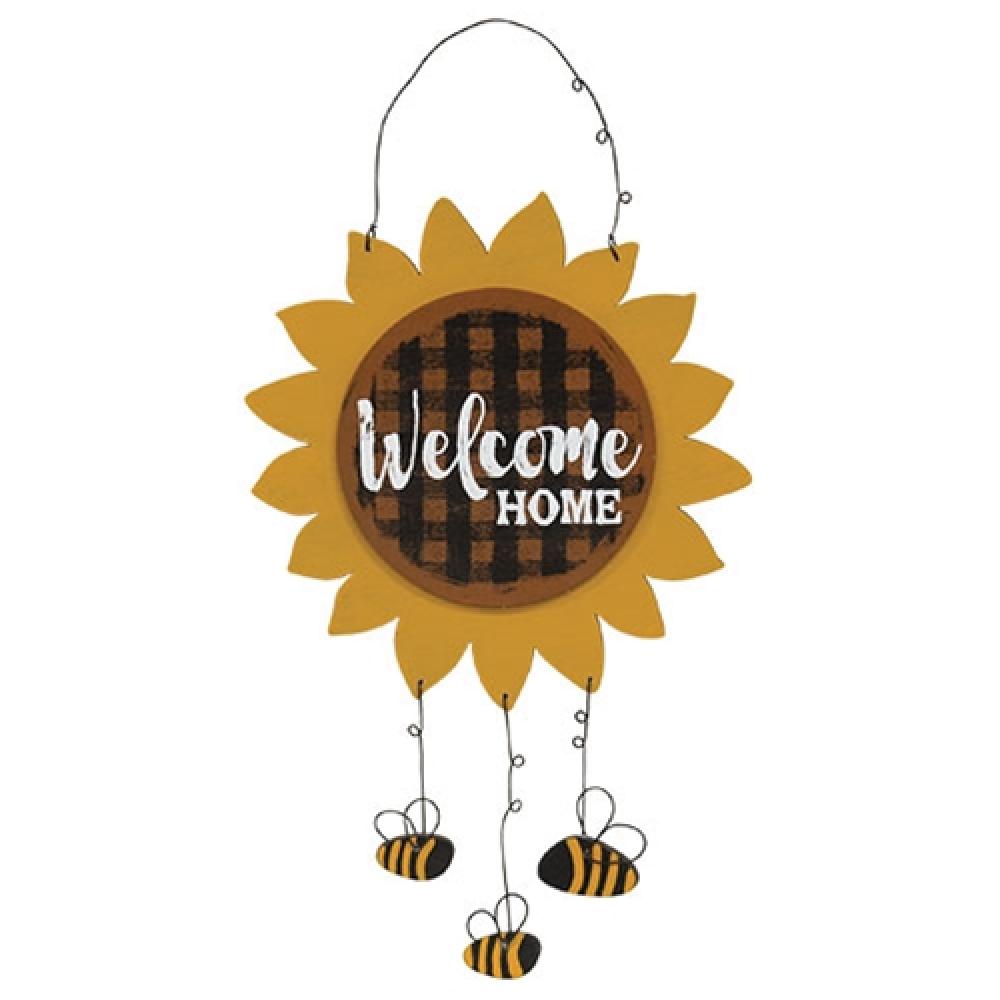 Welcome Home Sunflower & Bees Wall Hanger - Rustic Farmhouse Decor for Entryway, Living Room, or Bedroom
