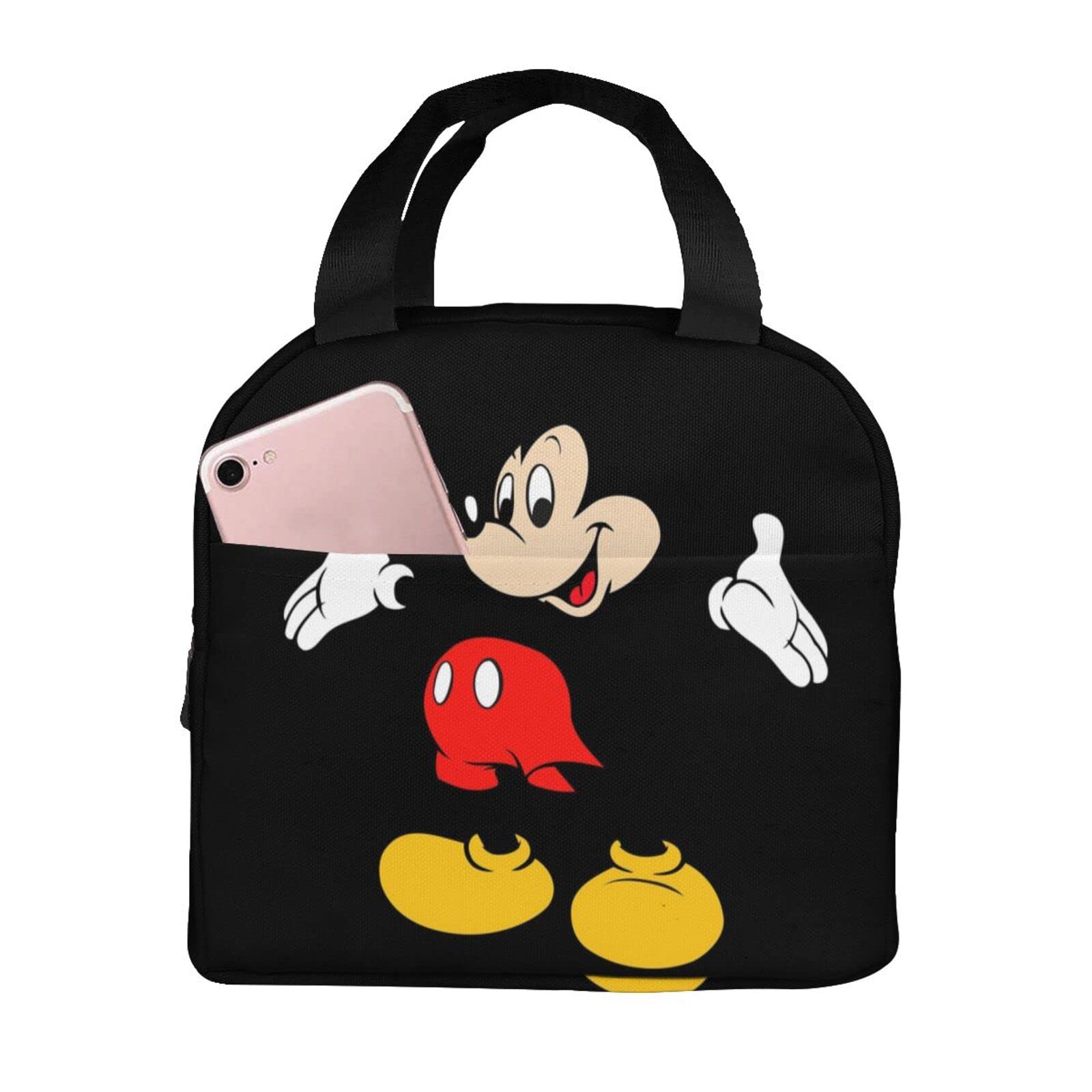 Cartoon Insulated Lunch Box for Kids - Portable Reusable Lunch Bag for Boys & Girls, Durable Cooler Bag for School, Work, Outdoor, Beach & Picnic - Classic Black Design