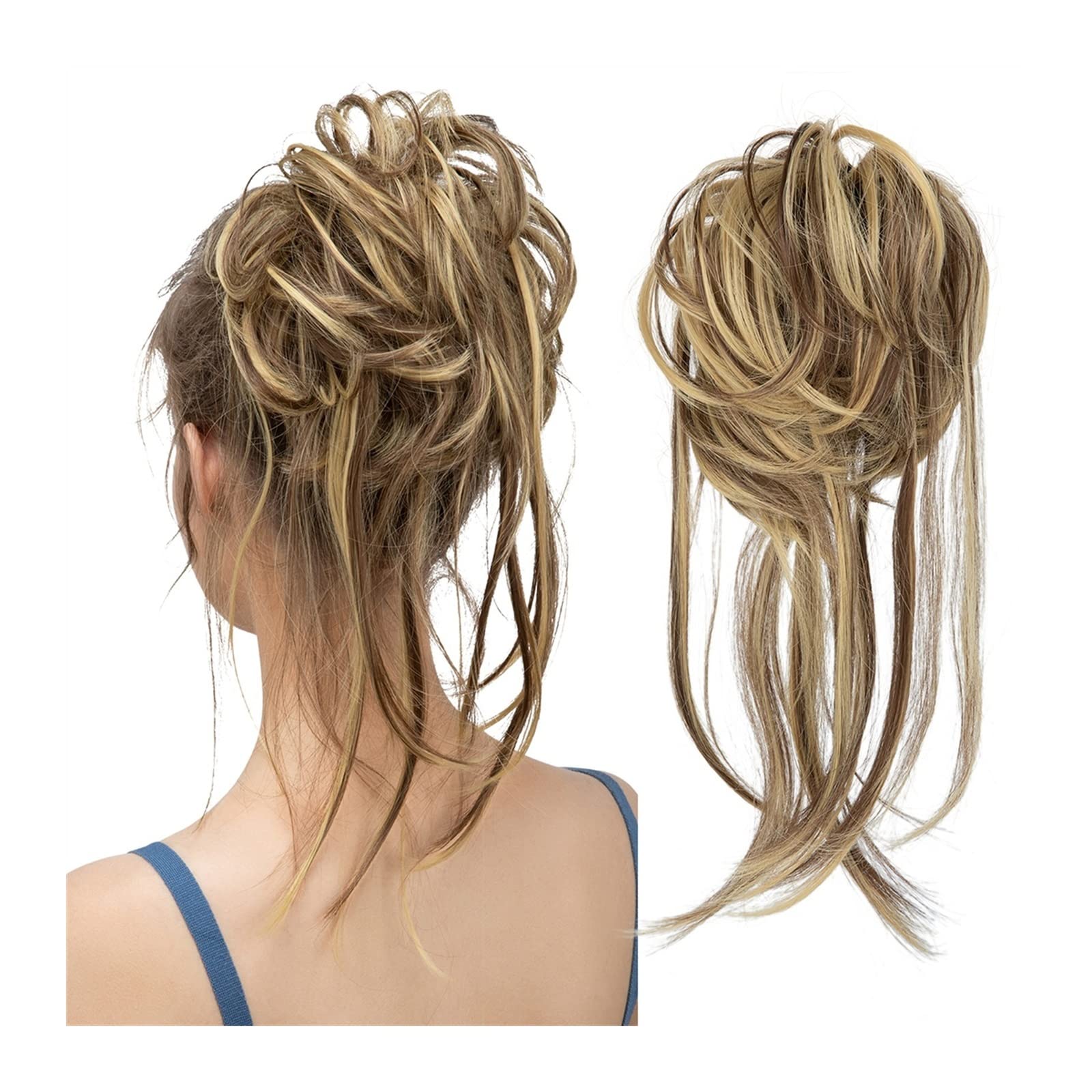 Women's Hair Chignon Donut Bun & Messy Bun Ponytail Extensions with Elastic Bungee - Curly Hair Bands & Ponytail Wigs for Women (Color: 10H86) - Perfect for Parties, Weddings & Everyday Styling