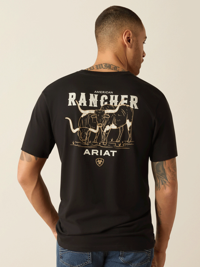 Ariat 10052018 Men's American Rancher T-Shirt - Black Cotton Short Sleeve Tee for Western Rodeo & Casual Wear