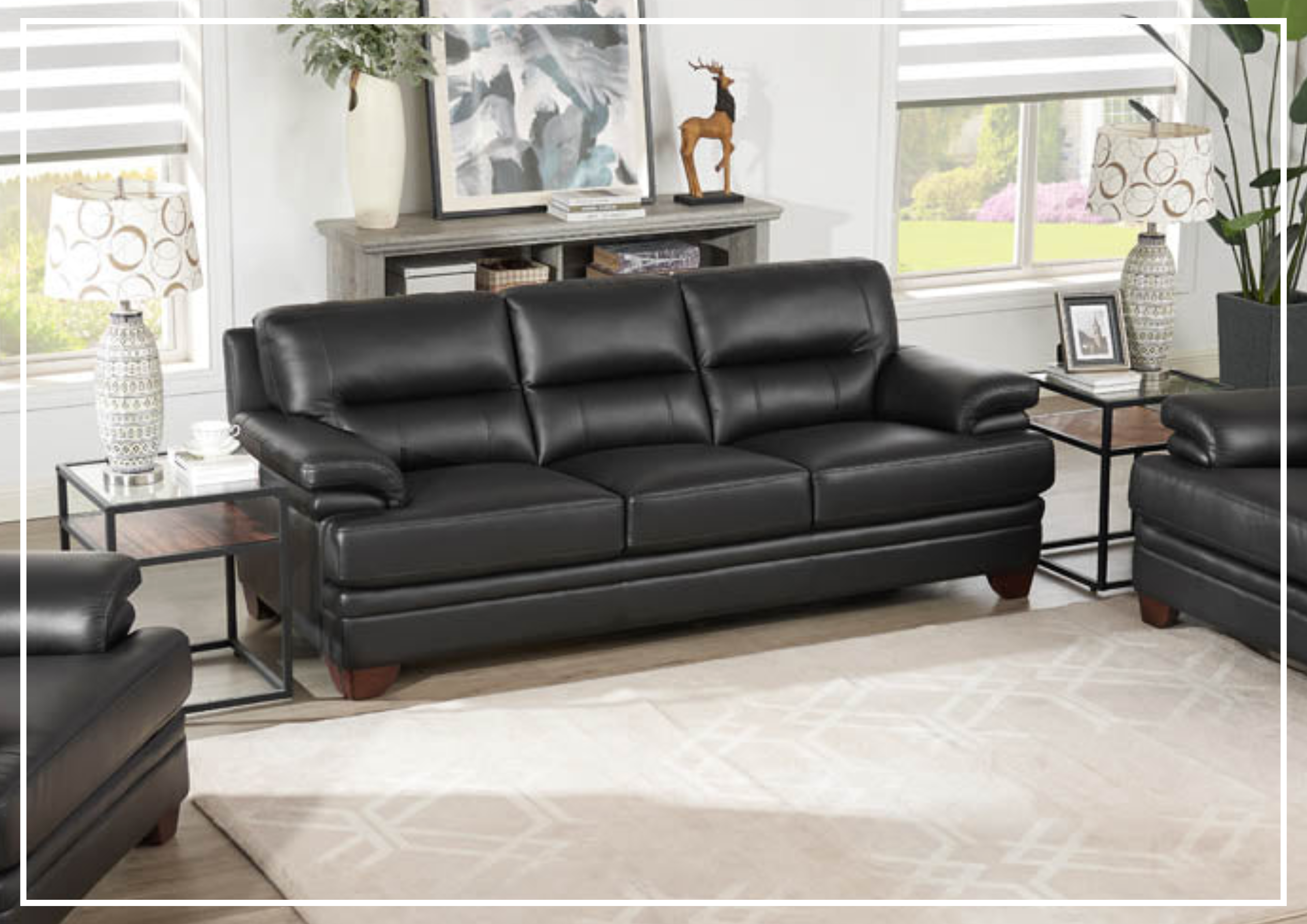 Hydeline Luxor Premium Leather 3-Seater Sofa with Cushion Arms - Modern Living Room Furniture for Home, Office & Lounge Comfort