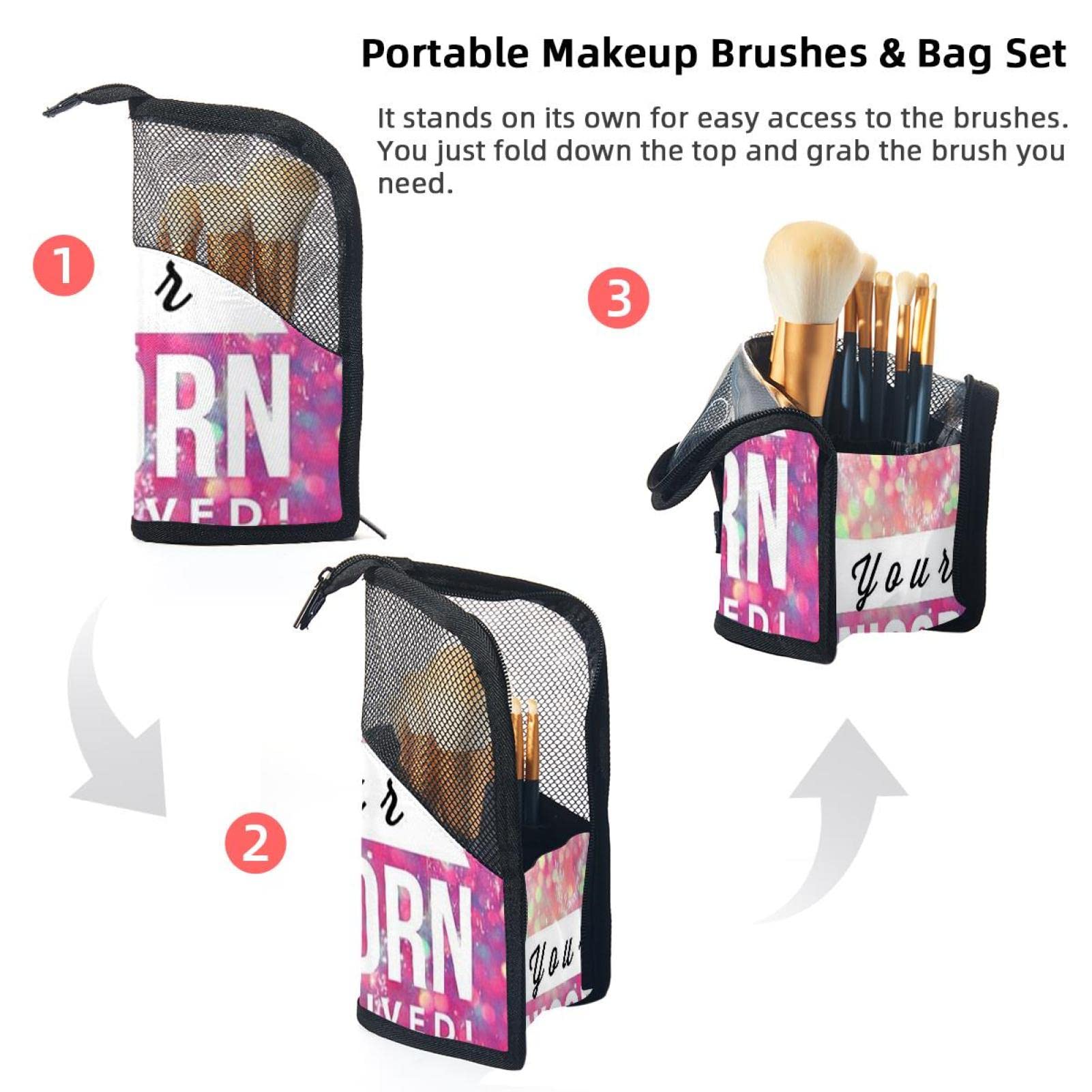 Premium 12-Piece Makeup Brush Organizer Bag - Portable Travel Cosmetic Brush Holder Case with Unicorn Design | Perfect for Makeup Artists, Travel & Home Storage