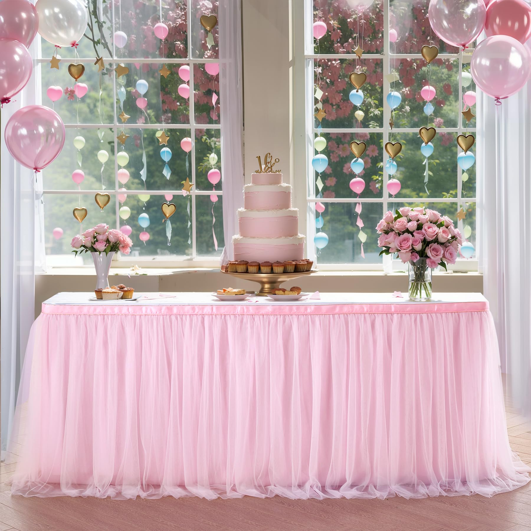Pink Tulle Table Skirt for Princess Party Decor - Baby Shower & Birthday