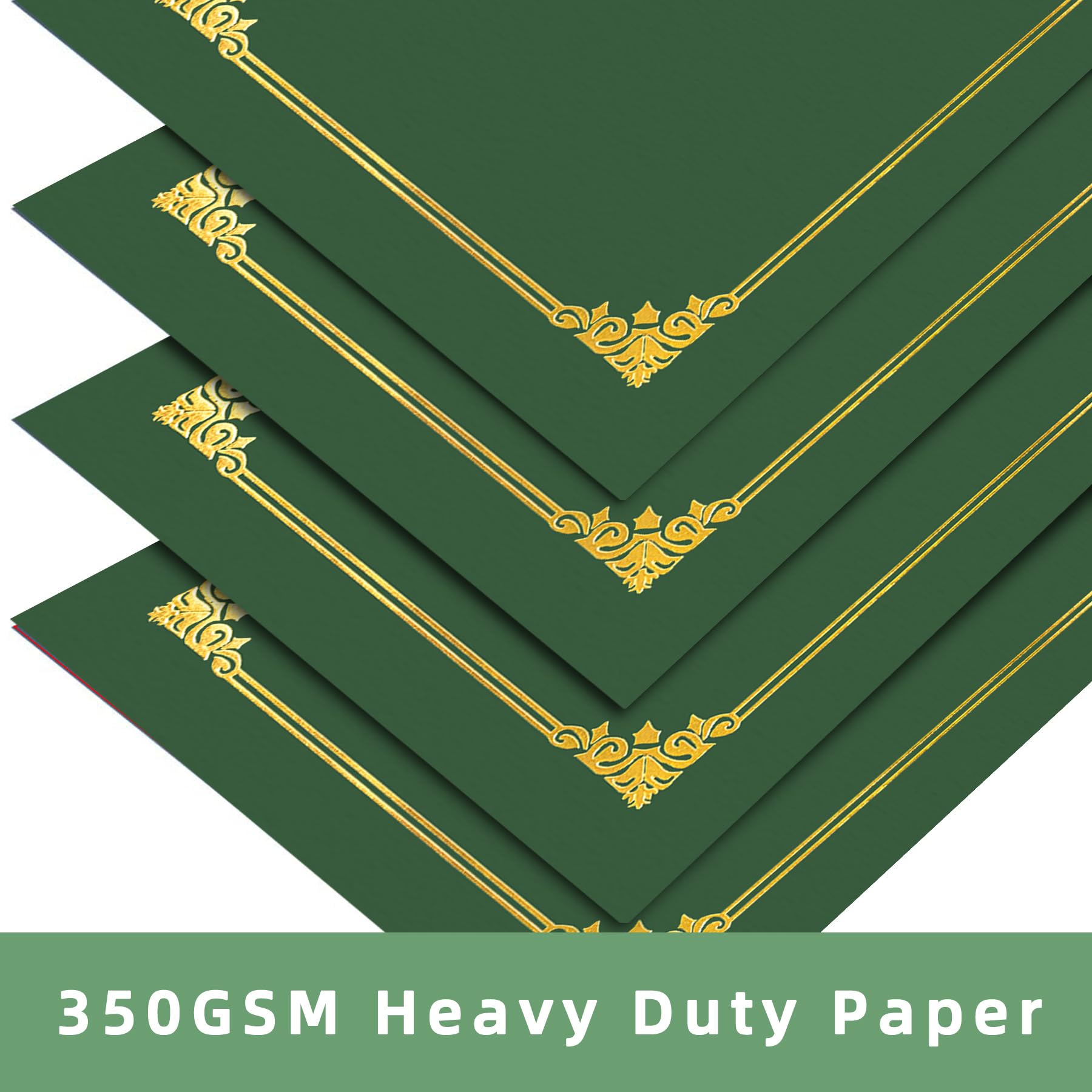 HAUTOCO 50 Pack Green Diploma Certificate Holders with Gold Foil Border - Letter Size 8.5x11 Cardstock Document Covers for Awards, Graduation & Professional Use - Perfect for School, Office & Special Events