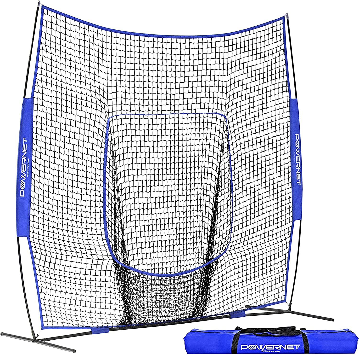 PowerNet 8x8 Baseball Softball Practice Net with Round Tube Frame - Perfect for Backyard Training & Batting Cage Drills