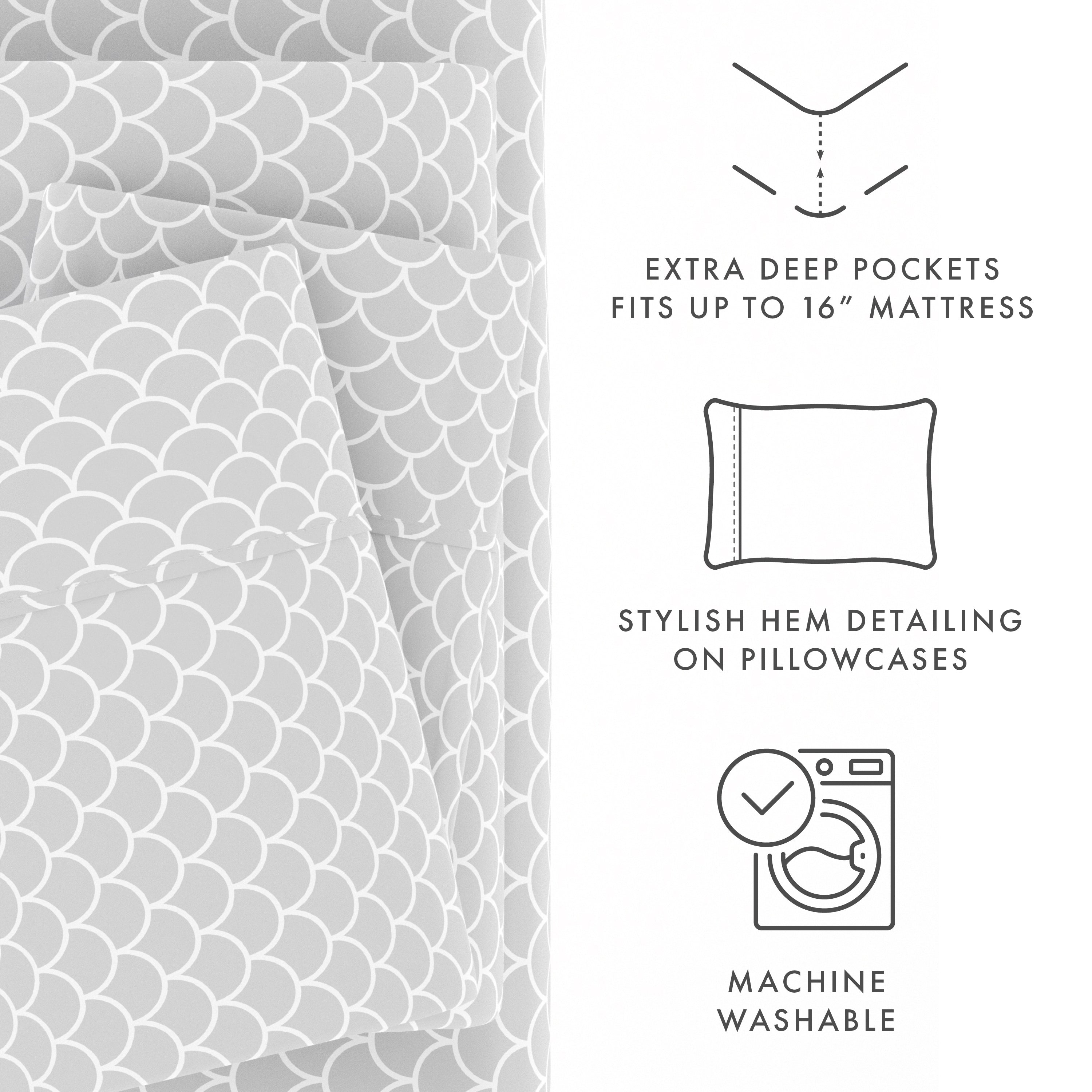 Premium Scallop Pattern 4-Piece Queen Size Bed Sheet Set - Soft Breathable Cotton for Comfortable Sleep & Bedroom Decor