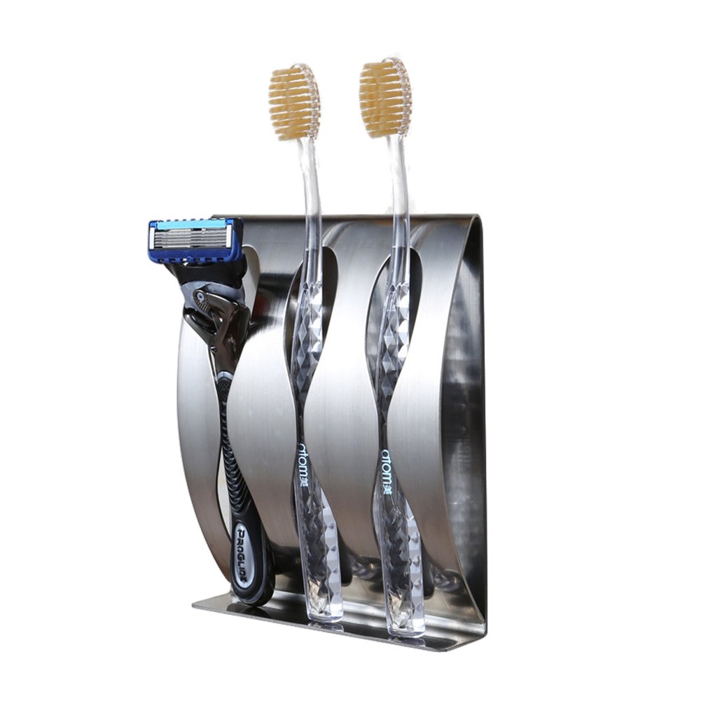 Ulifestar 3M Self-Adhesive Stainless Steel Toothbrush Holder & Bathroom Organizer - Wall Mount Toothpaste, Razor & Shaving Accessories Shelf - Perfect for Small Bathrooms, RVs & Dorm Organization
