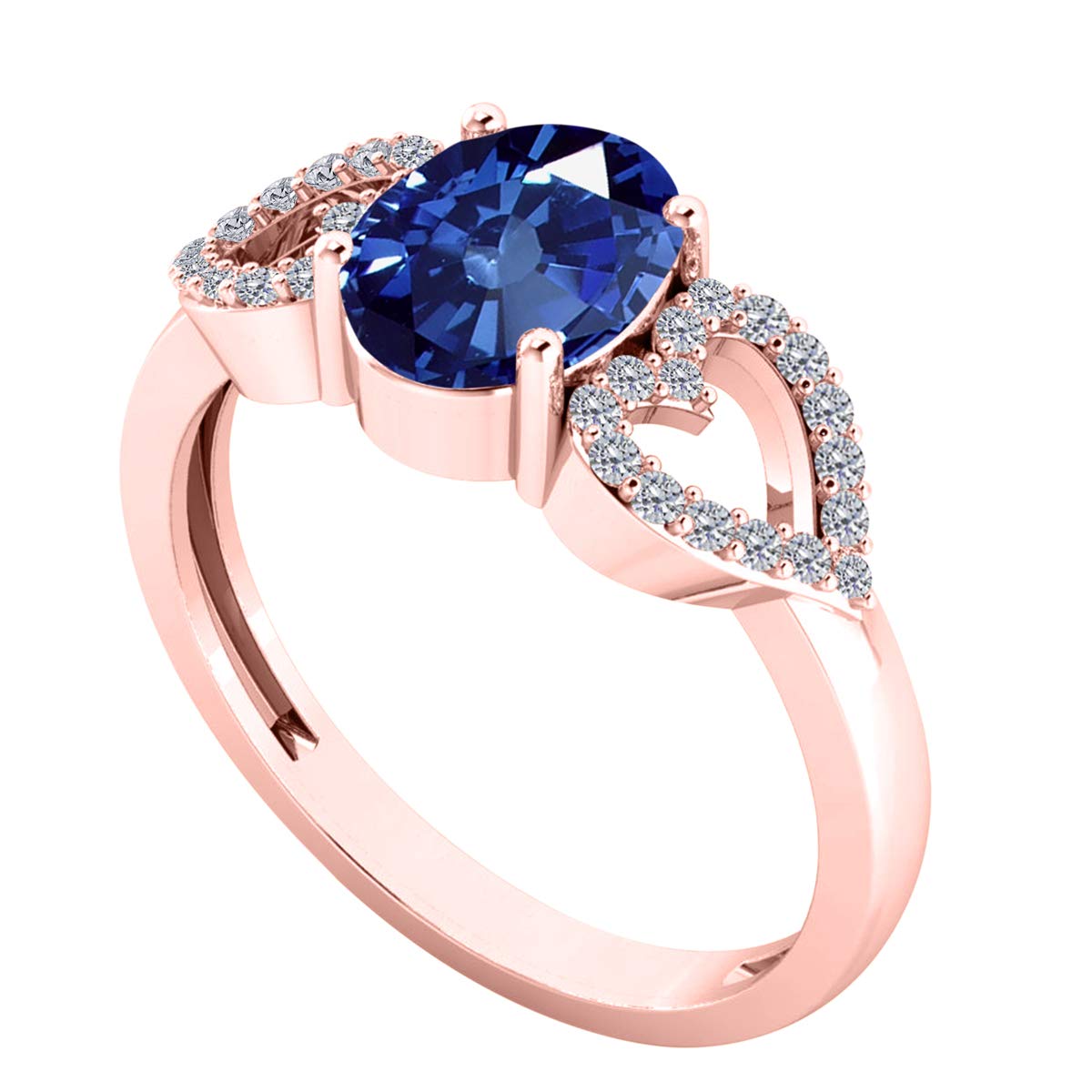 1.40 Carat Natural Sapphire & Diamond Heart Ring in 14K Solid Rose Gold - Valentine's Day Gift for Her, Anniversary Jewelry, Romantic Proposal Ring - Perfect for Engagements, Weddings & Special Occasions