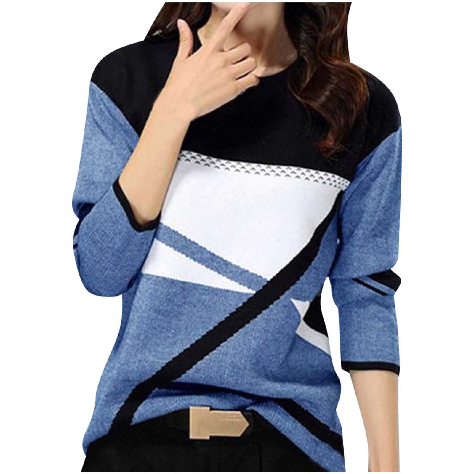 Women's Long Sleeve Color Block Crew Neck T-Shirt - Slim Fit Casual Pullover Top | Perfect for Everyday Wear, Office & Weekend Outfits