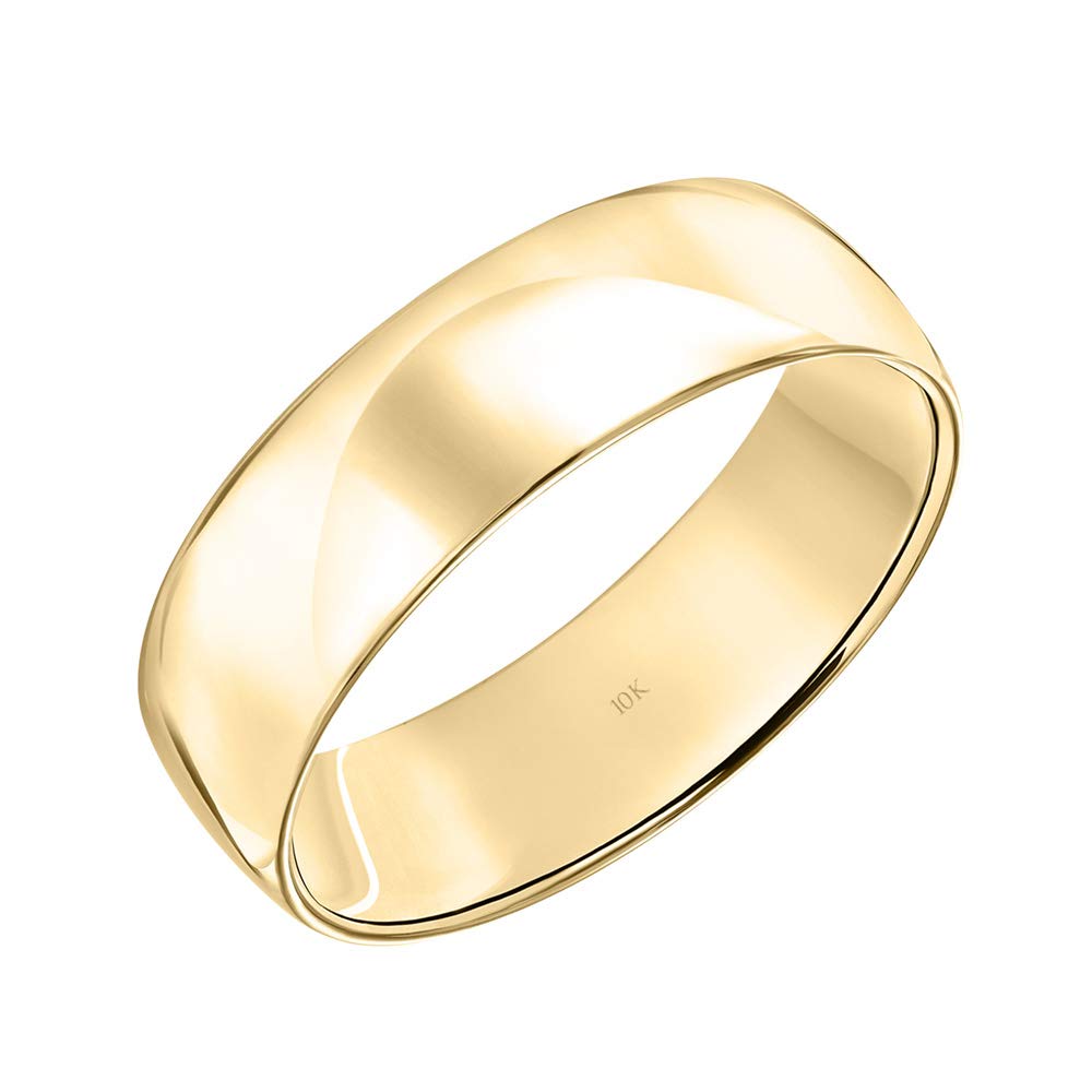 6MM Solid Gold Men's Wedding Band - 10K/14K Yellow, White & Rose Gold Comfort Fit Ring | Classic Plain Wedding Ring for Men | Durable Polished Jewelry for Engagement, Anniversary & Everyday Wear