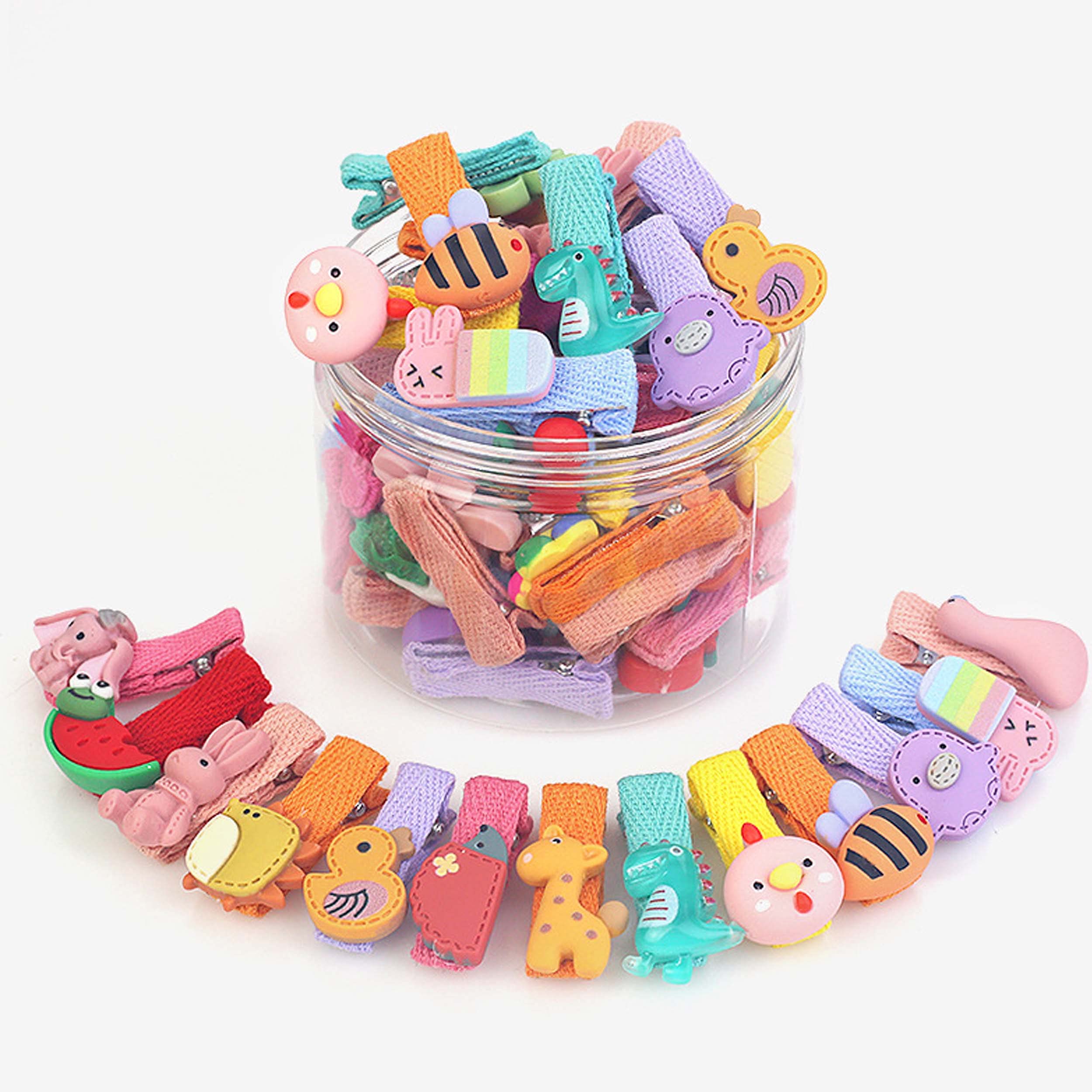 26PCS Mixed Color Animal Fabric Hair Clips - Cute Hairpins & Hair Ties Set with Storage Box for Girls, Teens & Kids - Perfect for School, Parties & Daily Hair Styling (Animal Theme)