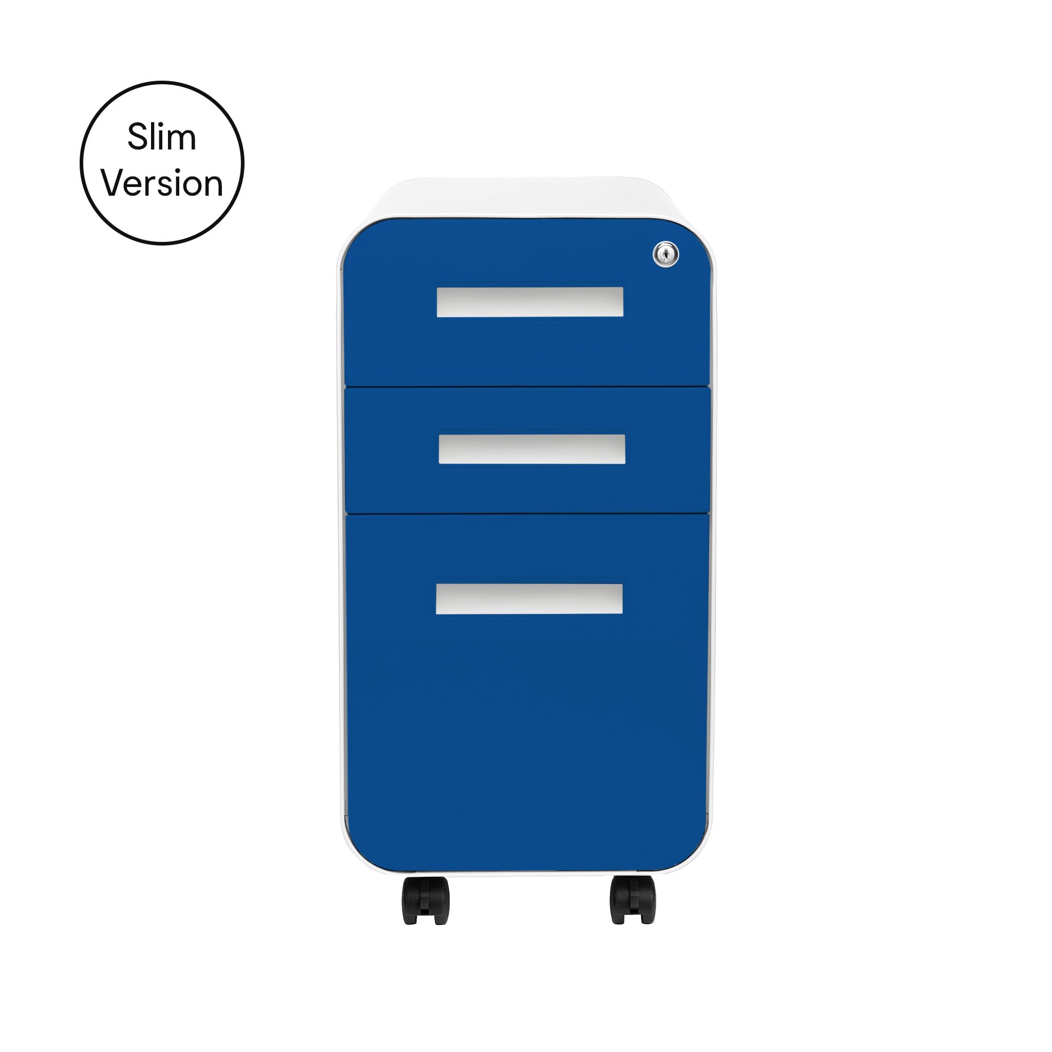 Laura Davidson 3-Drawer Mobile File Cabinet with Lock - Under Desk Metal Filing Cabinet for Legal/Letter Folders, Wheels & Stationary Feet, Pre-Assembled, Blue - Perfect for Home Office & Workspace Organization