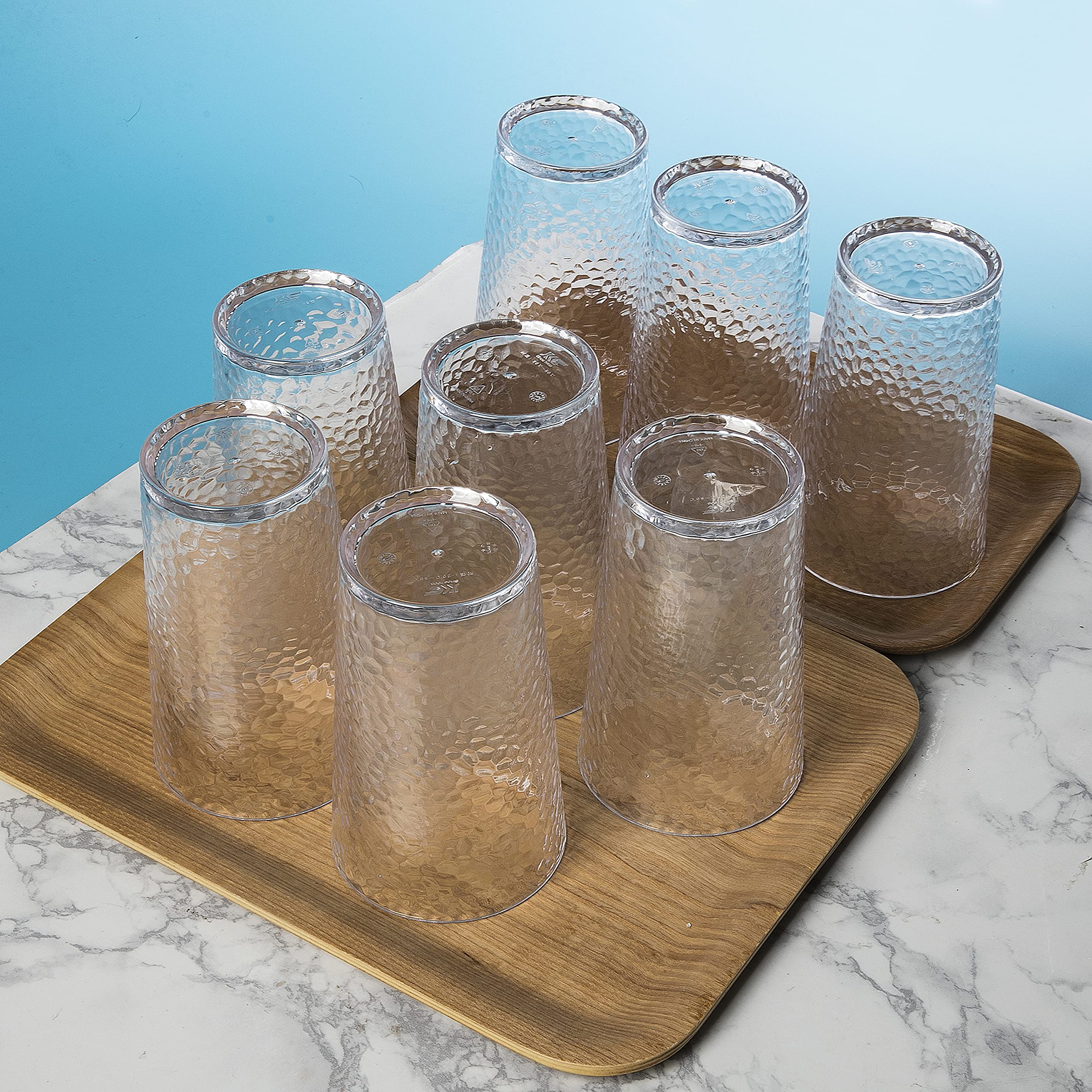 Unbreakable Plastic Tumbler Cups Set of 8 - 17oz Large Clear Highball Drinking Glasses for Water, Juice & Cocktails - Perfect for Parties, BBQs, Picnics & Outdoor Events