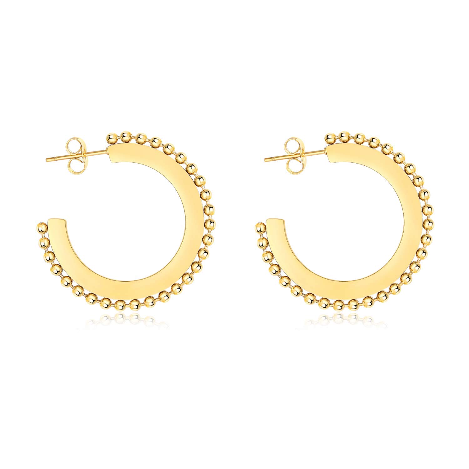 Chunky Thick Gold Hoop Earrings for Women - Hypoallergenic Stainless Steel Dangle Hoops - Medium Size Open Hoop Earrings for Sensitive Ears - Perfect for Parties, Weddings & Everyday Wear