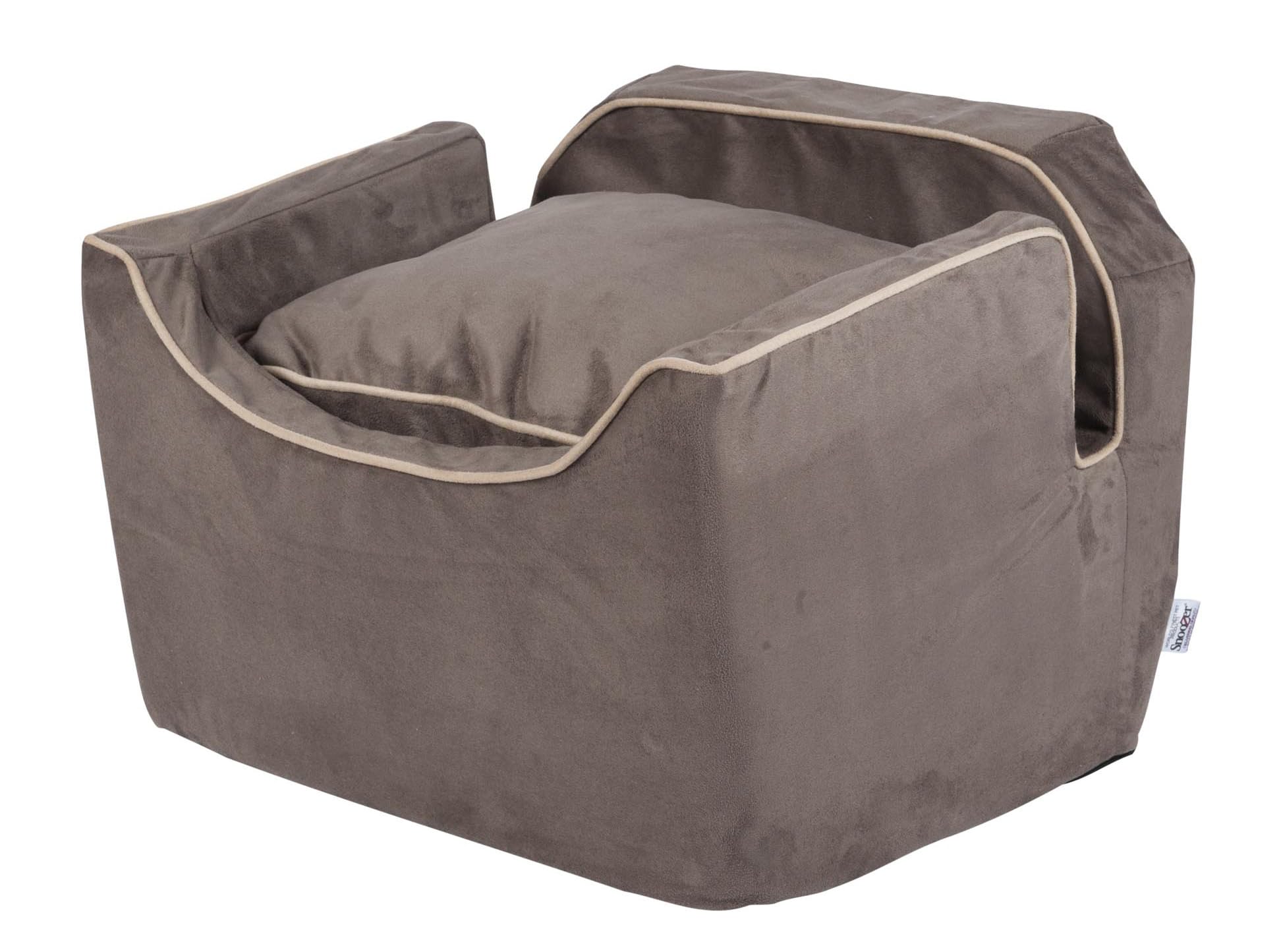 Snoozer Lookout Dog Booster Car Seat for Small Dogs Under 25lbs - Pet Safety Car Seat with Harness Strap to Prevent Motion Sickness - Dark Chocolate Removable & Machine Washable Cover - Perfect for Road Trips & Vet Visits