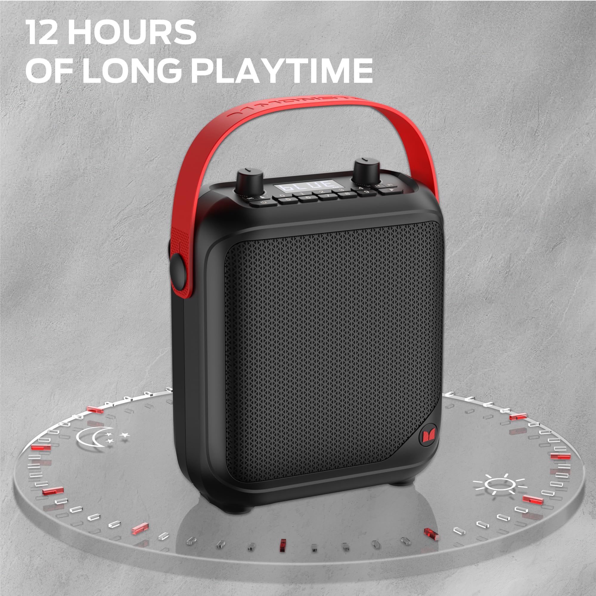 Monster Portable Bluetooth Speaker - Wireless Loud Speaker with Stereo Sound & 12H Playtime | Supports TF Card, AUX, USB, FM Radio | Perfect for Indoor, Outdoor, Parties, Travel & Camping