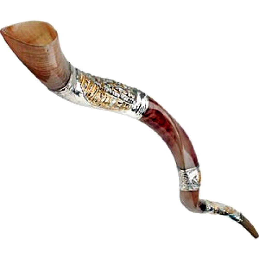 Handcrafted Kosher Polished Kudu Horn Shofar with Sterling Silver Jerusalem & Menorah Engravings - Jewish Religious Ceremonies, Holiday Decor, Spiritual Gifts