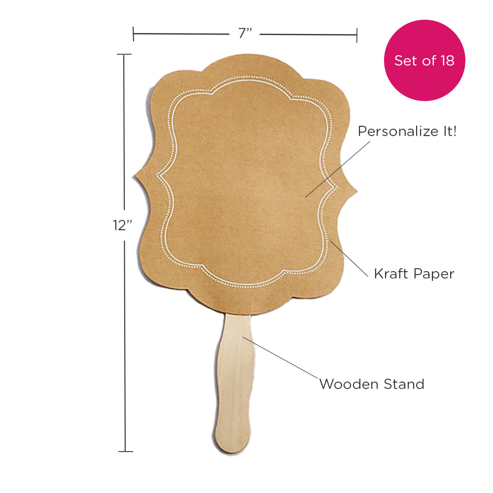 Personalized Kraft Hand Fan Set of 20 - Eco-Friendly Paper Fans for Weddings, Parties & Outdoor Events - Custom Printed Handheld Fans for Guests & Decorations