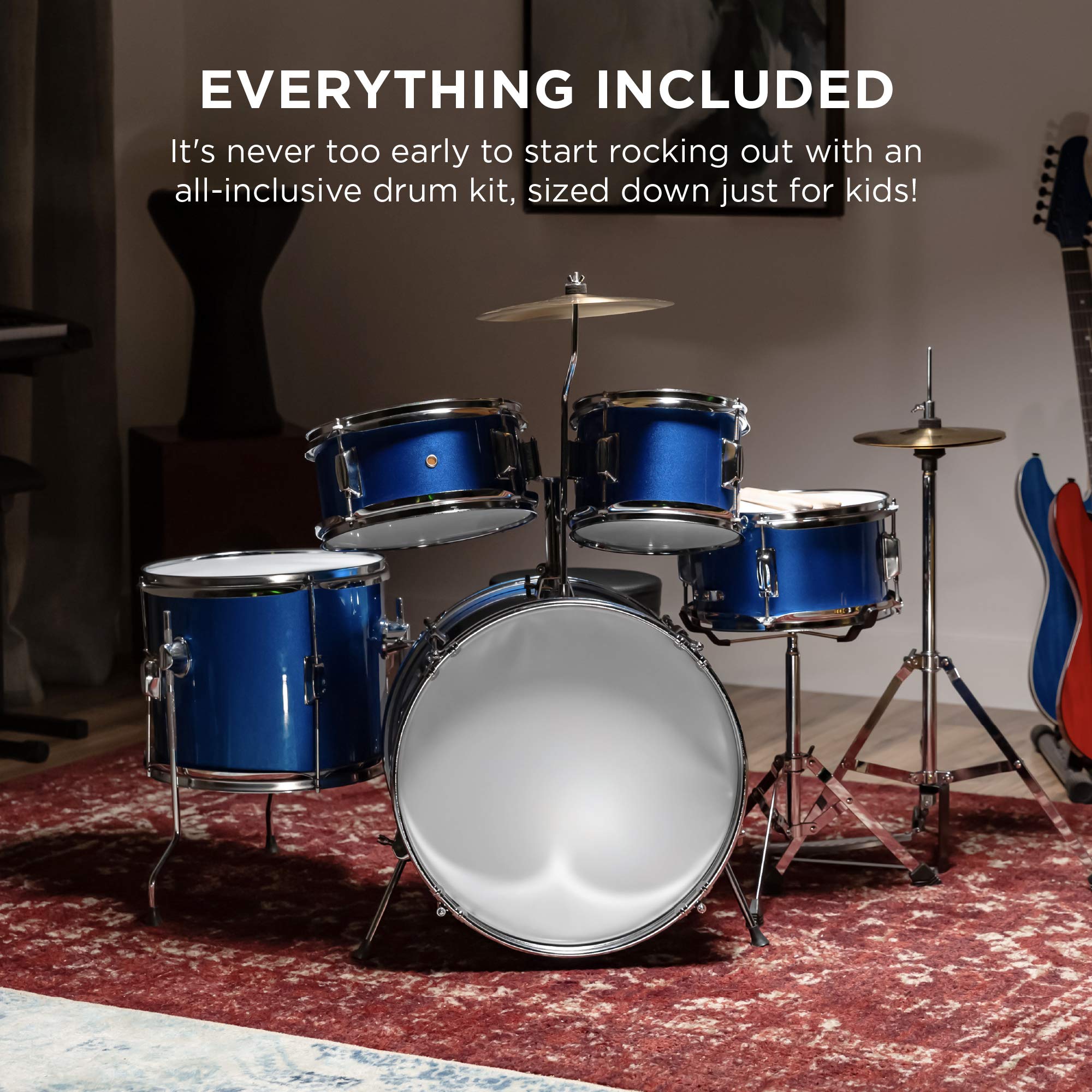 Best Choice Products 5-Piece 16in Kids Drum Set - Junior Drum Kit with Cymbals, Pedal, Drumsticks & Stool - Perfect Beginner Percussion Set for Children (Blue) | Ideal for Music Lessons, Birthday Gifts & Home Practice