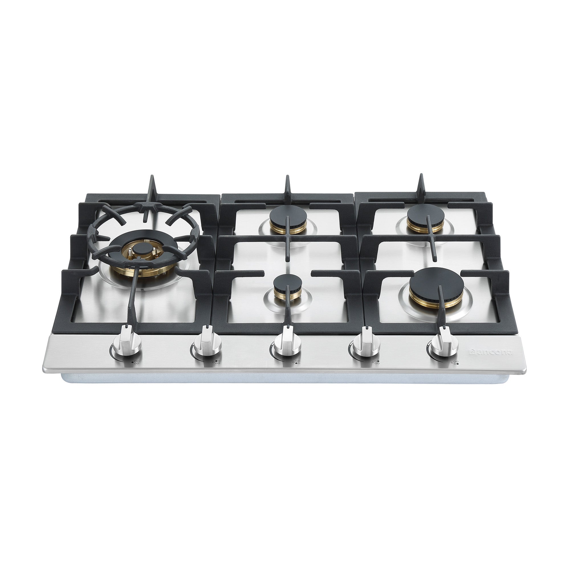 Ancona 30 Inch Stainless Steel Recessed Gas Cooktop - 5 Brass Burners with Cast Iron Pan & Wok Supports - Perfect for Home Kitchens & Professional Cooking