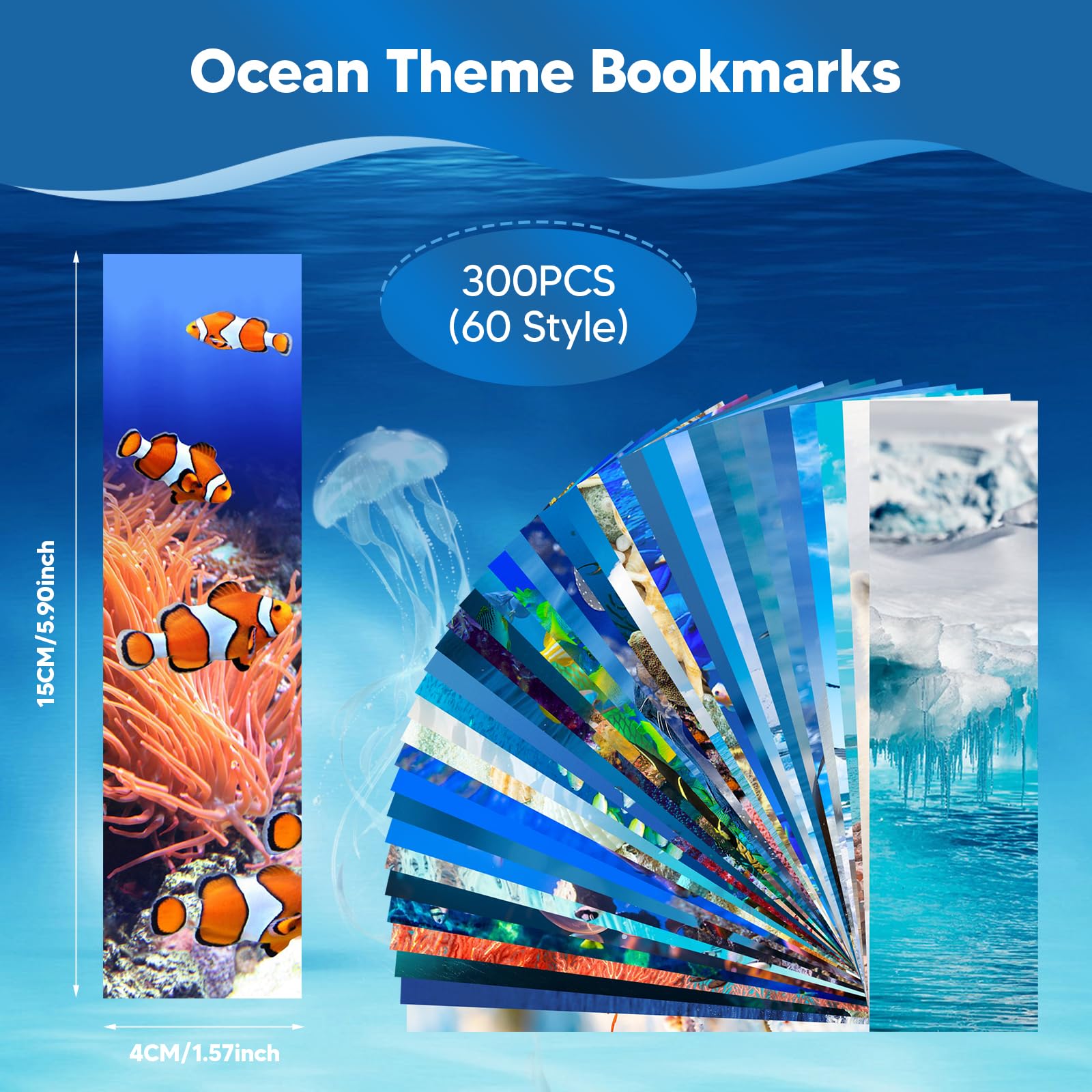 300PCS Bulk Ocean-Themed Bookmarks for Kids - 60 Unique Double-Sided Designs, Cute Book Markers for Students, Classroom Rewards & Reading Incentives | Perfect for School Gifts, Summer Reading Programs & Book Lovers Collections