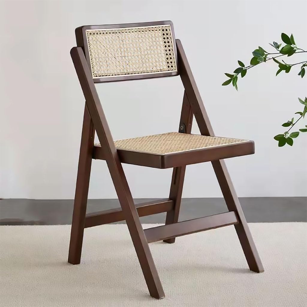 Ergonomic Rattan Wooden Folding Chair - Portable Stackable Dining Chair with Rotatable Backrest for Home, Garden & Outdoor Use | Perfect for Patio Dining, Camping & Small Space Living