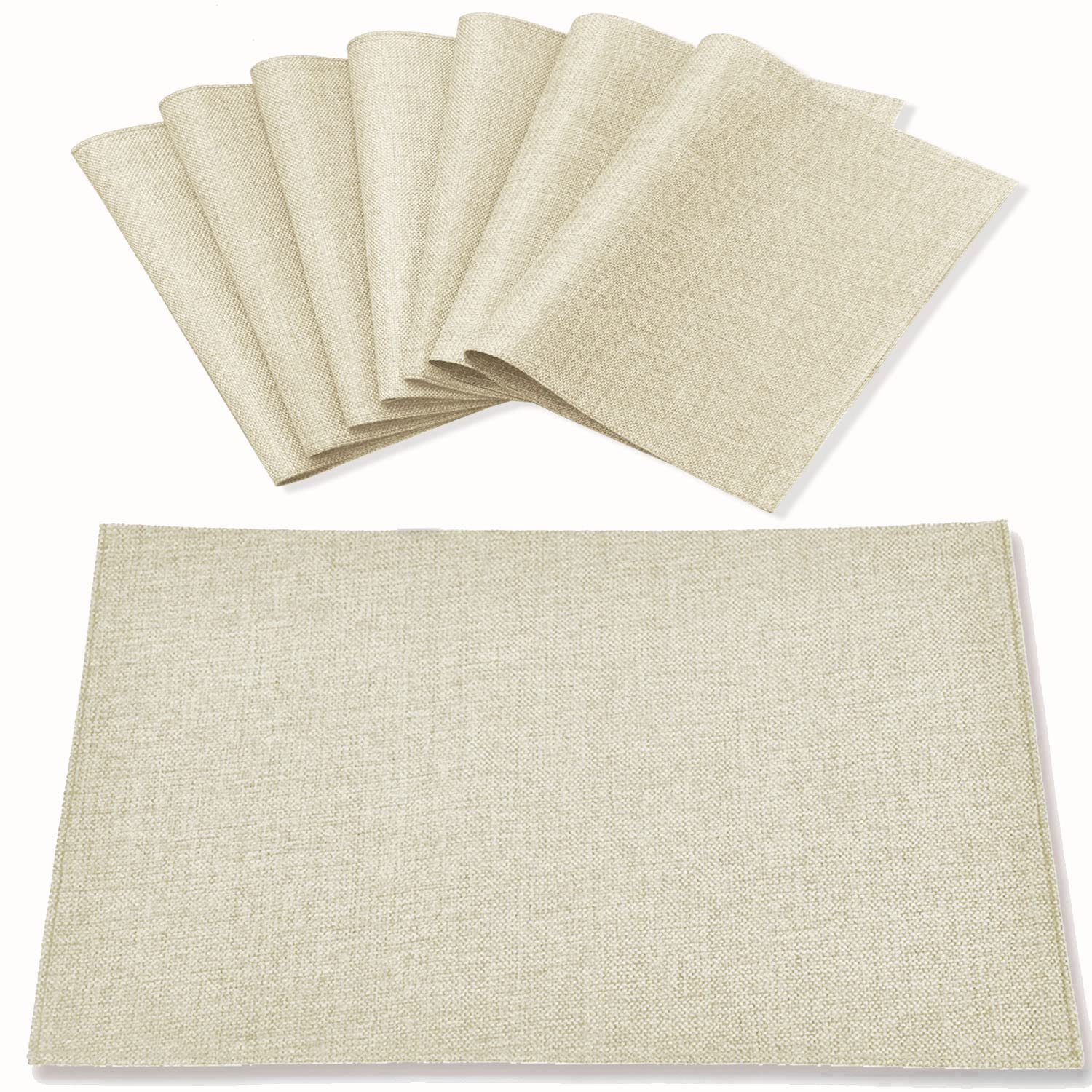 Premium Linen-Like Polyester Placemats Set of 8 - Machine Washable, Heat Resistant & Wrinkle Free - Thick Fabric Dining Table Mats for Kitchen & Formal Dinner (Beige) | Perfect for Everyday Meals, Dinner Parties & Holiday Gatherings